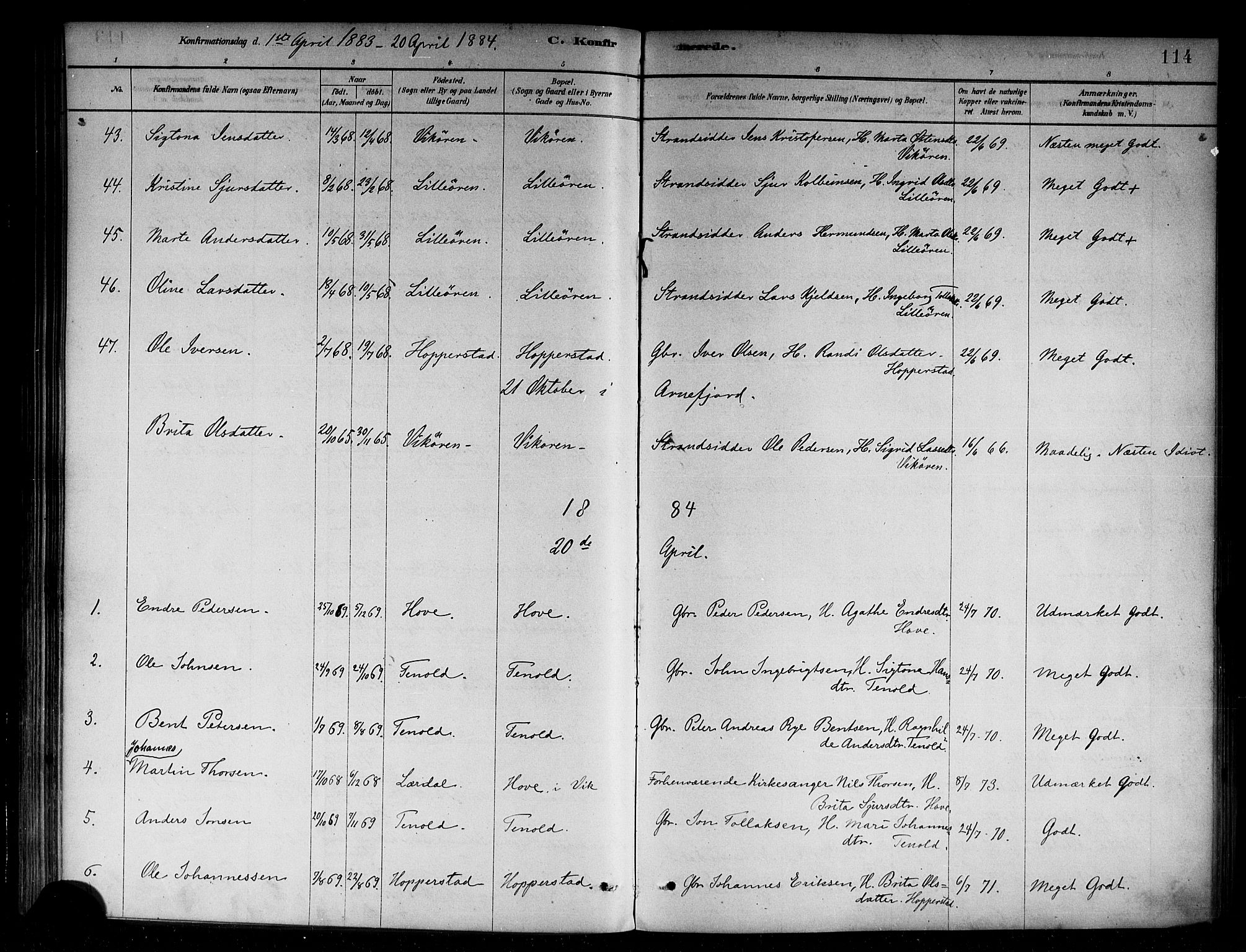 Vik sokneprestembete, SAB/A-81501: Parish register (official) no. B 1, 1878-1890, p. 114