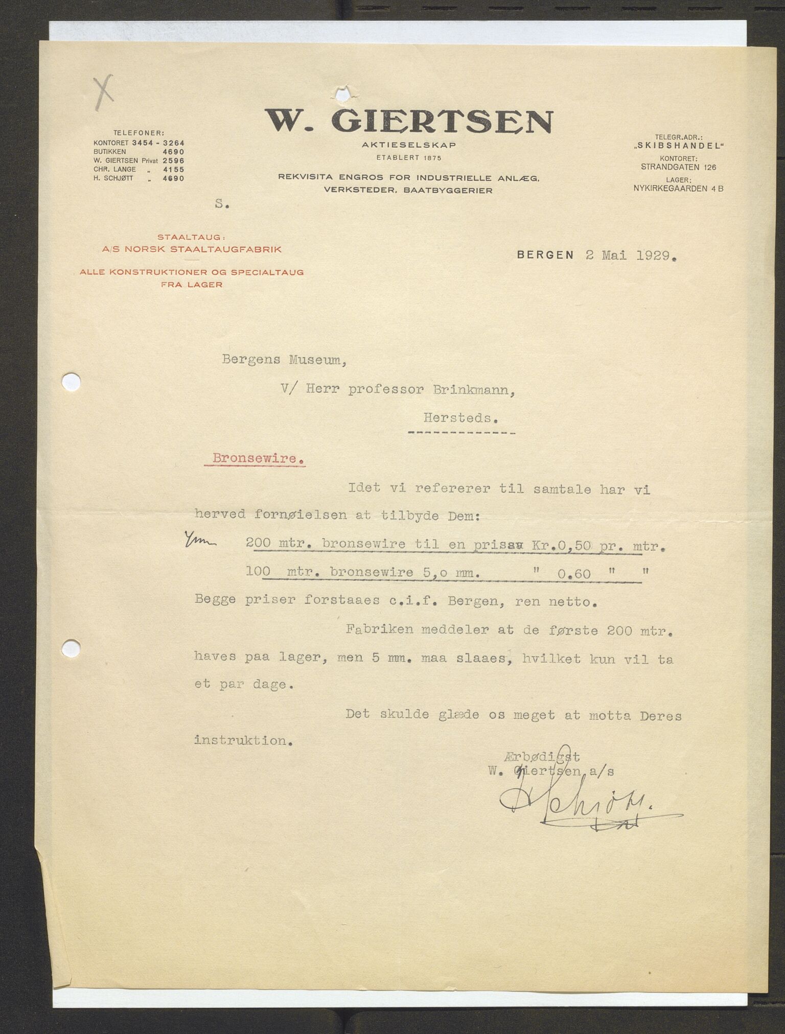 Bergens Museum, AV/SAB-A-17301/13/D/L0002: Korrespondanse , 1928-1940, p. 79