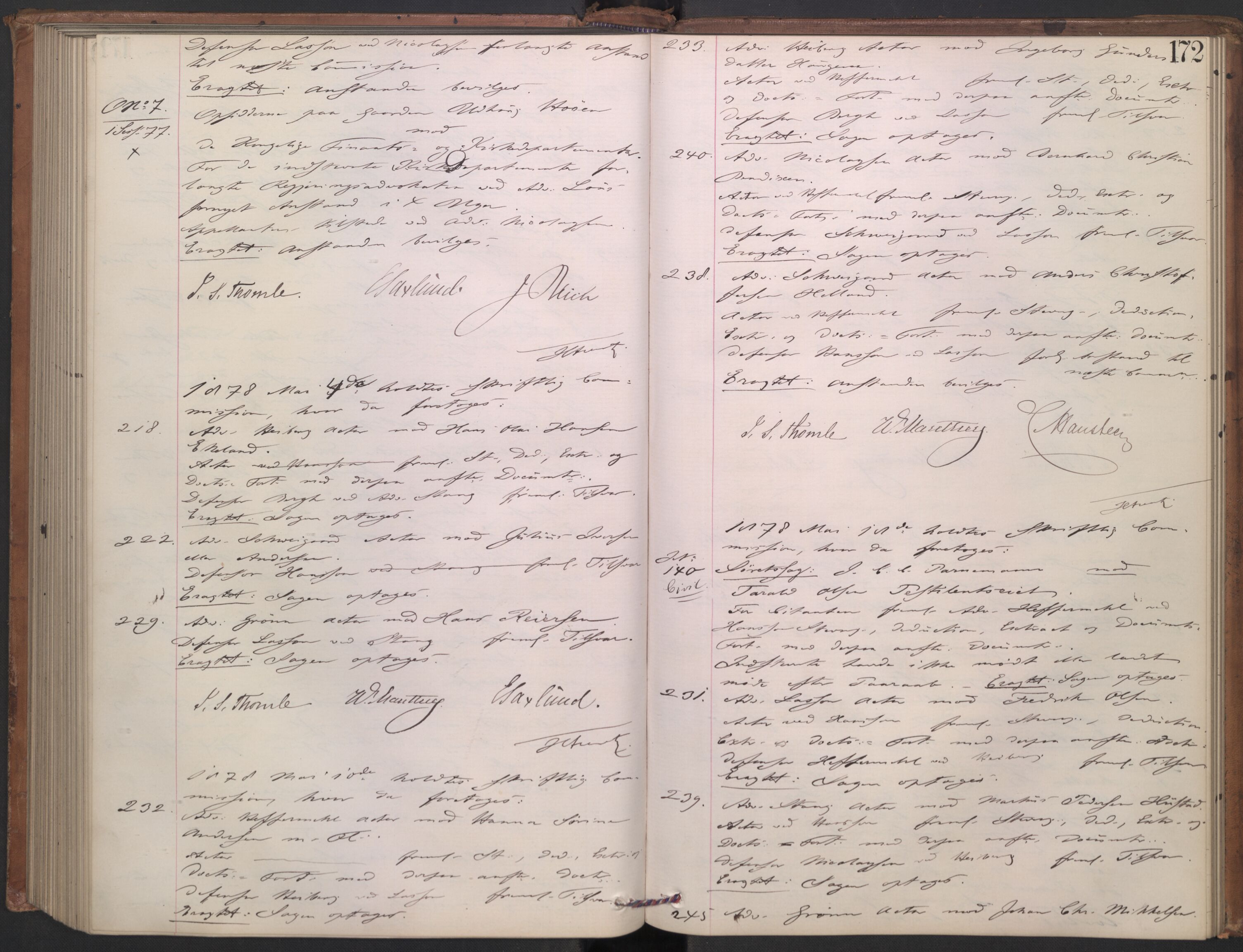 Høyesterett, AV/RA-S-1002/E/Ef/L0013: Protokoll over saker som gikk til skriftlig behandling, 1873-1879, p. 171b-172a