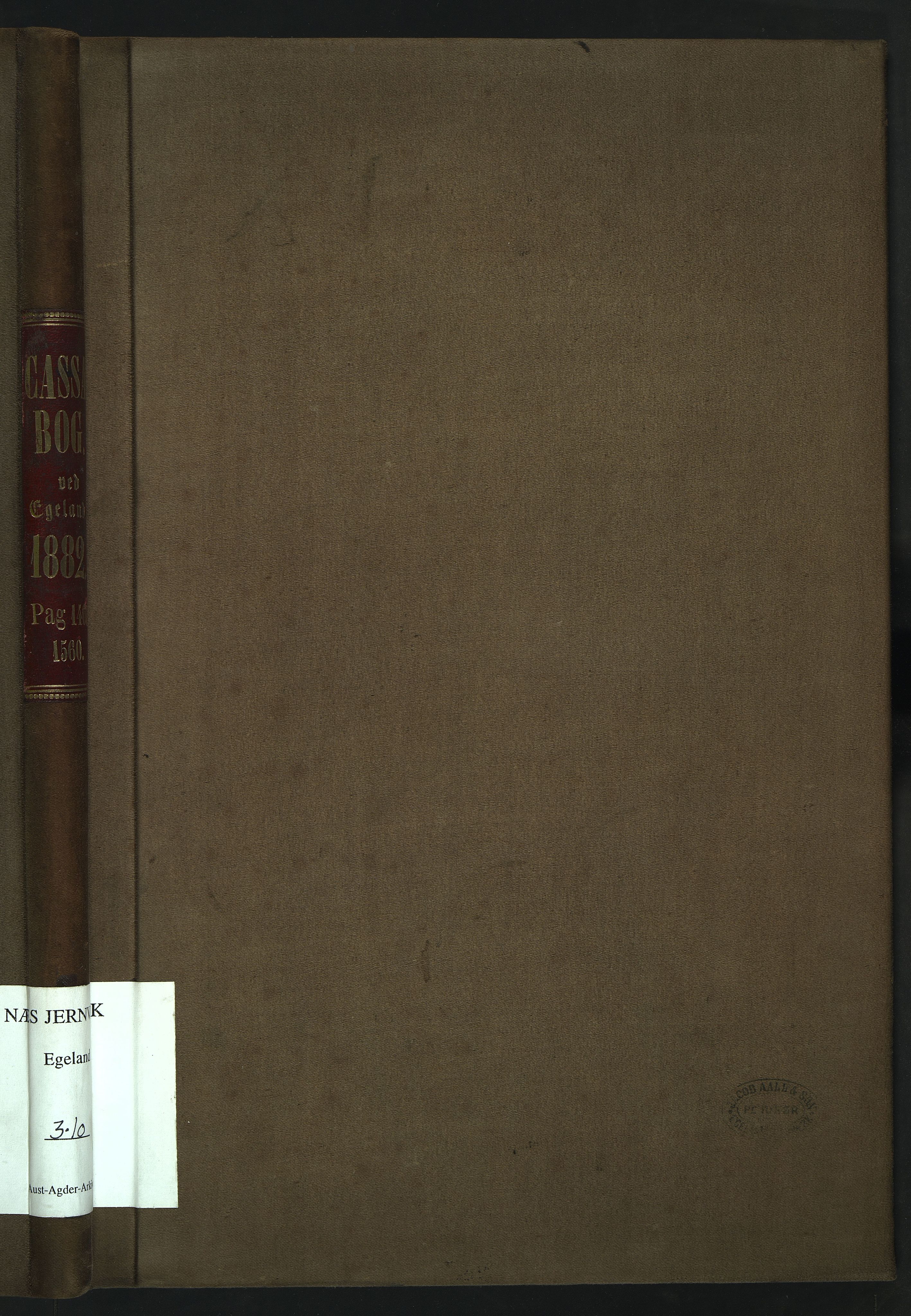 Egelands Verk, NESJ/NJM-002/03/L0010: Kassabok, 1882