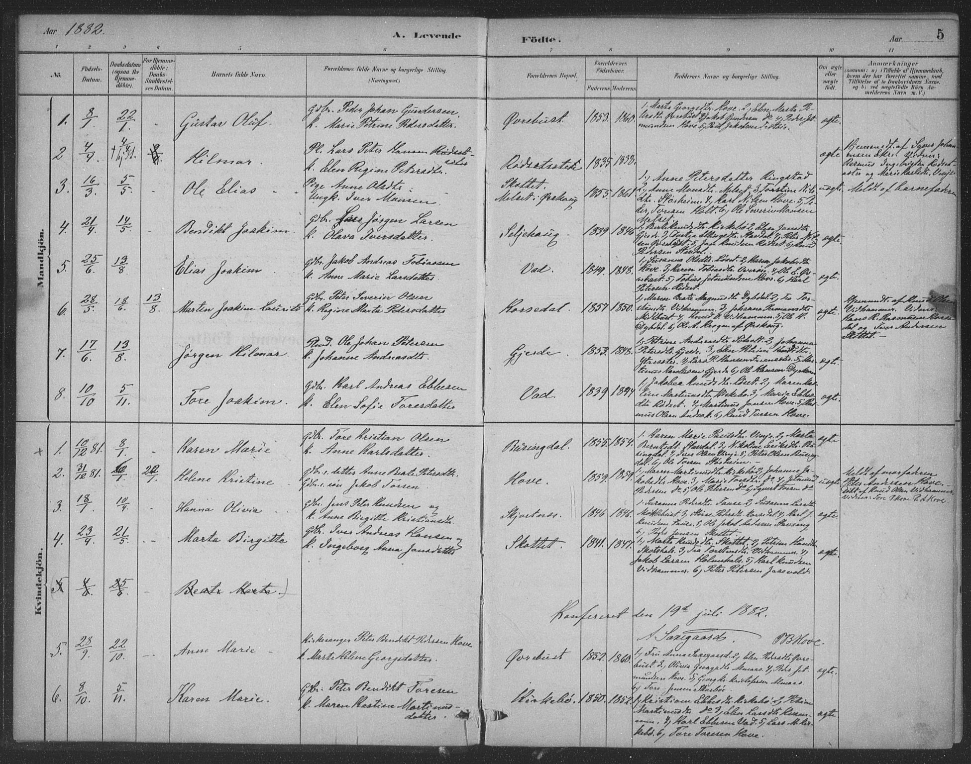 Ministerialprotokoller, klokkerbøker og fødselsregistre - Møre og Romsdal, SAT/A-1454/521/L0299: Parish register (official) no. 521A01, 1882-1907, p. 5