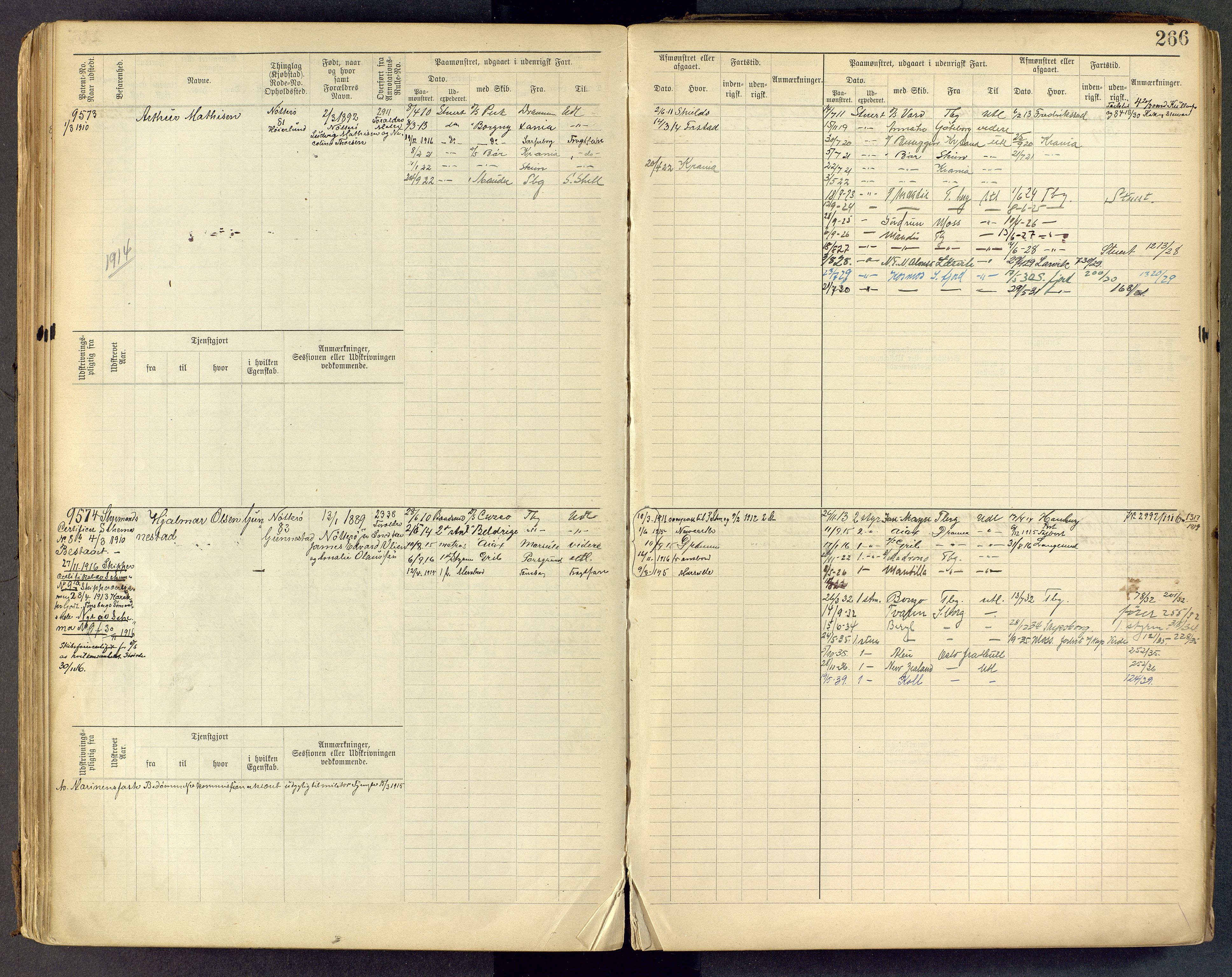 Tønsberg innrulleringskontor, AV/SAKO-A-786/F/Fc/Fcb/L0009: Hovedrulle Patent nr. 9043-9992, 1900-1921, p. 266