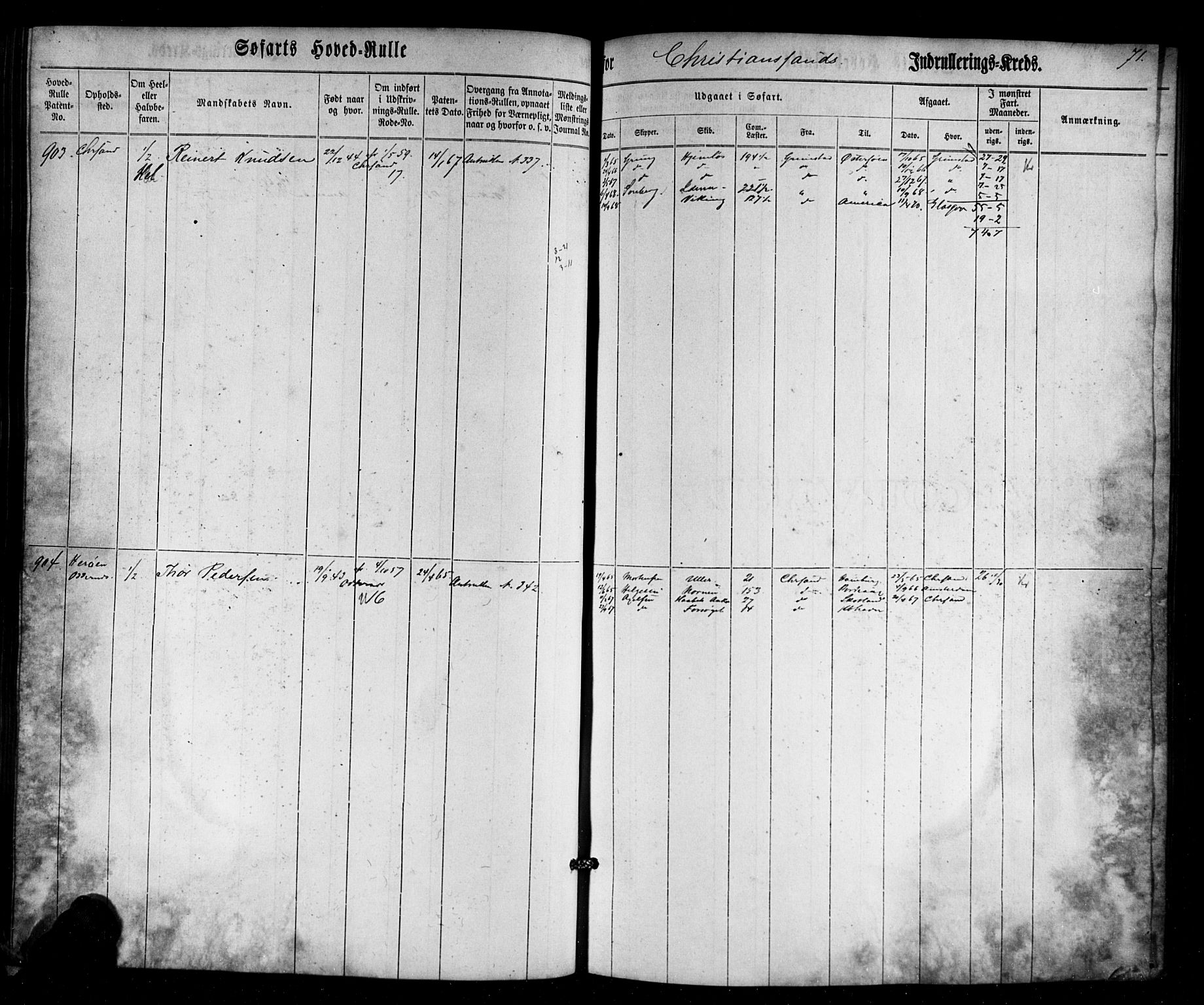 Kristiansand mønstringskrets, AV/SAK-2031-0015/F/Fb/L0023: Hovedrulle nr 767-1132, dublett, J-2, 1860-1870, p. 73