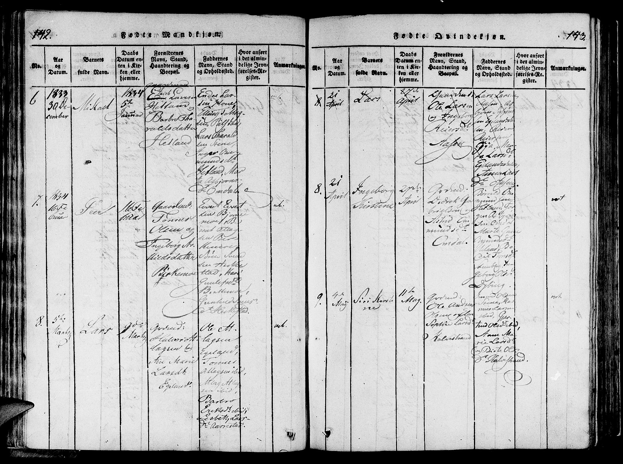 Lund sokneprestkontor, AV/SAST-A-101809/S06/L0006: Parish register (official) no. A 6, 1816-1839, p. 142-143