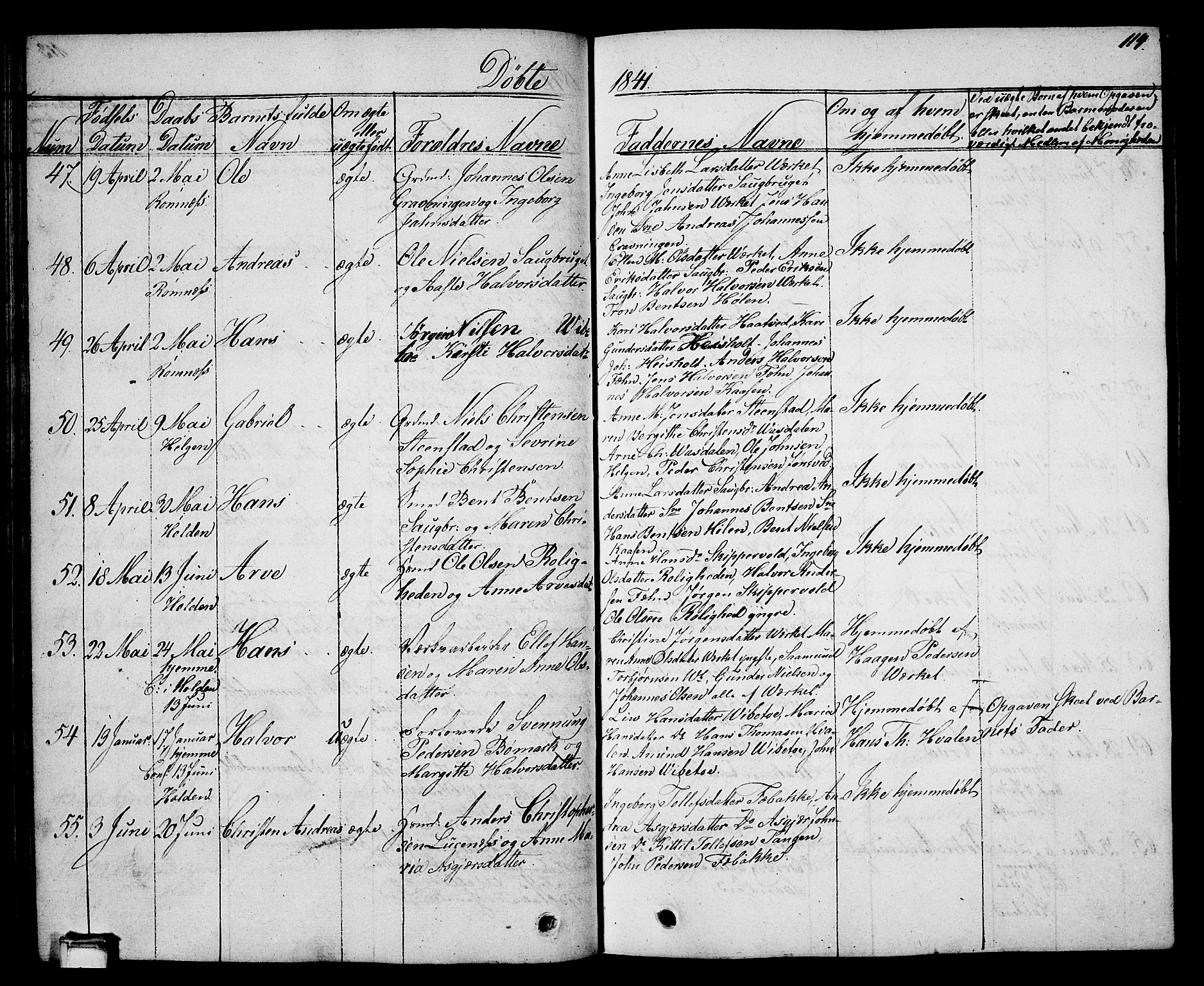 Holla kirkebøker, AV/SAKO-A-272/G/Ga/L0002: Parish register (copy) no. I 2, 1830-1848, p. 114