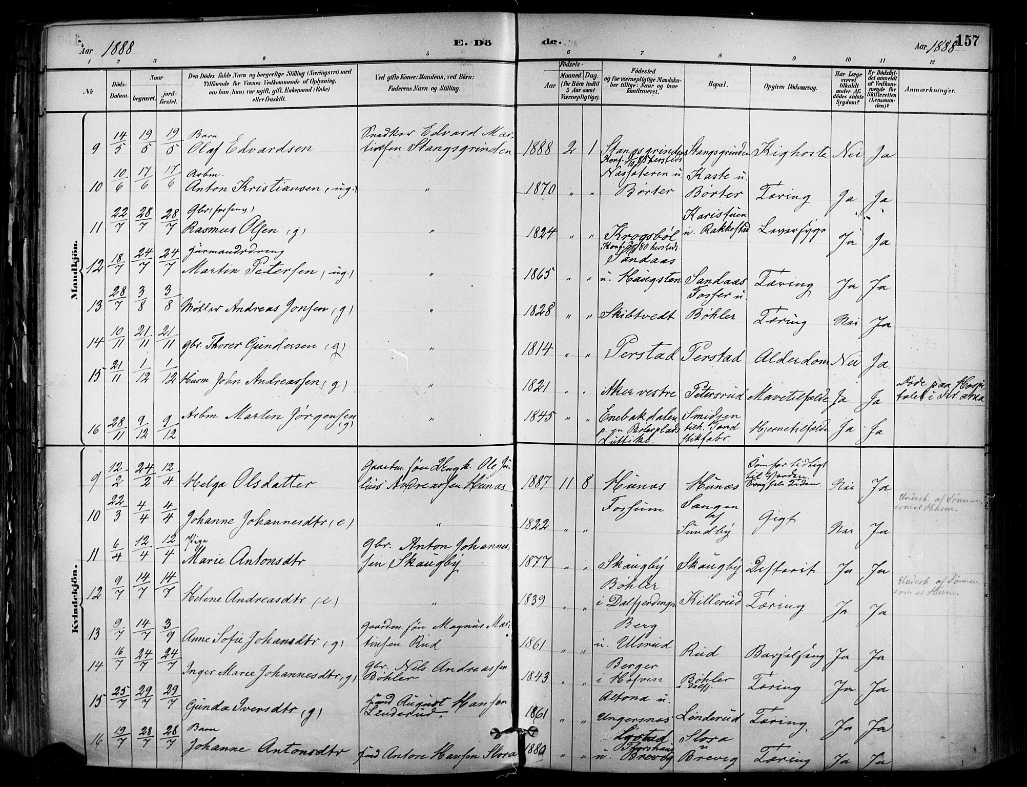 Enebakk prestekontor Kirkebøker, AV/SAO-A-10171c/F/Fa/L0016: Parish register (official) no. I 16, 1883-1898, p. 157