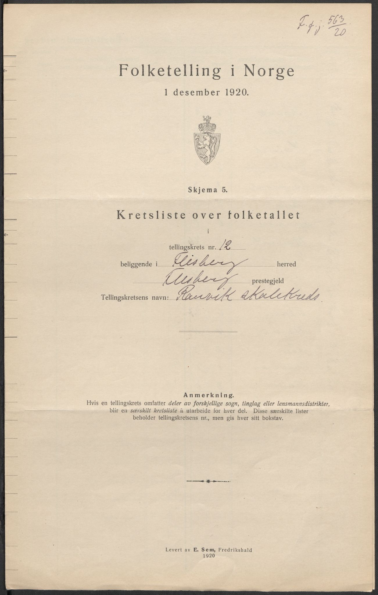 SAKO, 1920 census for Flesberg, 1920, p. 36