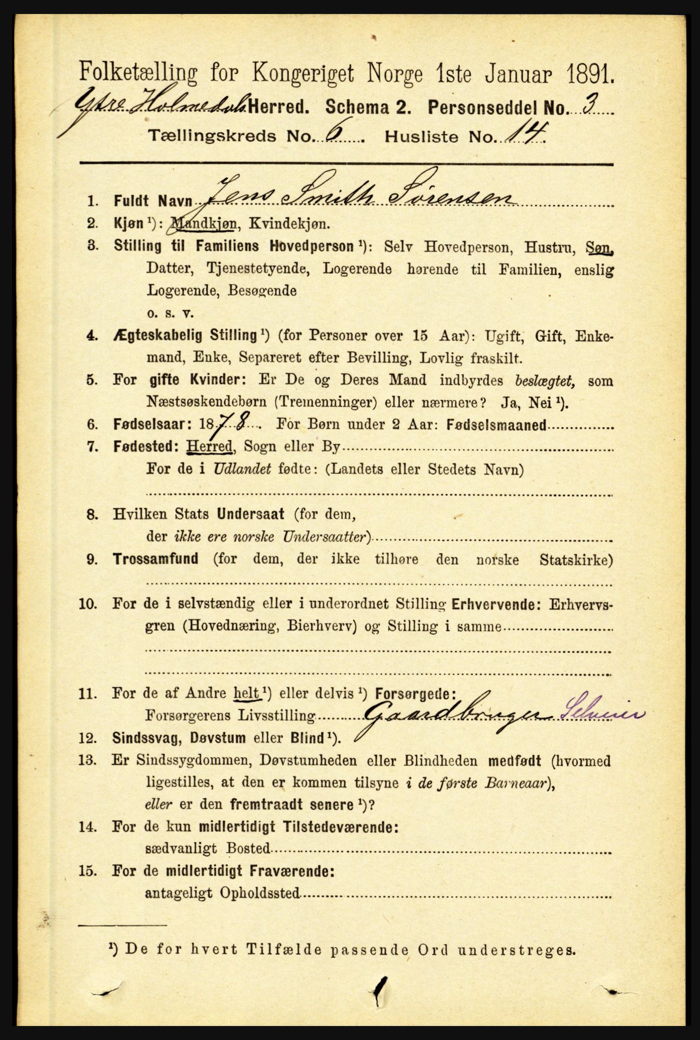 RA, 1891 census for 1429 Ytre Holmedal, 1891, p. 1391