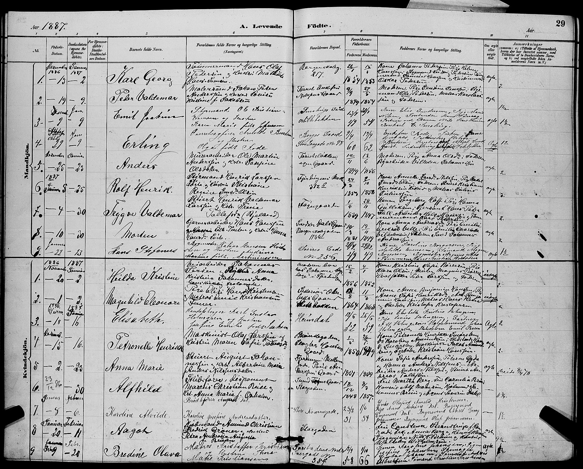 Tønsberg kirkebøker, AV/SAKO-A-330/G/Ga/L0006: Parish register (copy) no. 6, 1885-1895, p. 29