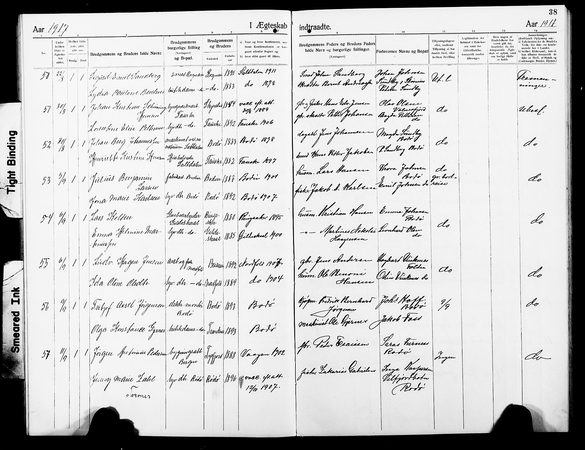 Ministerialprotokoller, klokkerbøker og fødselsregistre - Nordland, AV/SAT-A-1459/801/L0035: Parish register (copy) no. 801C10, 1910-1923, p. 38