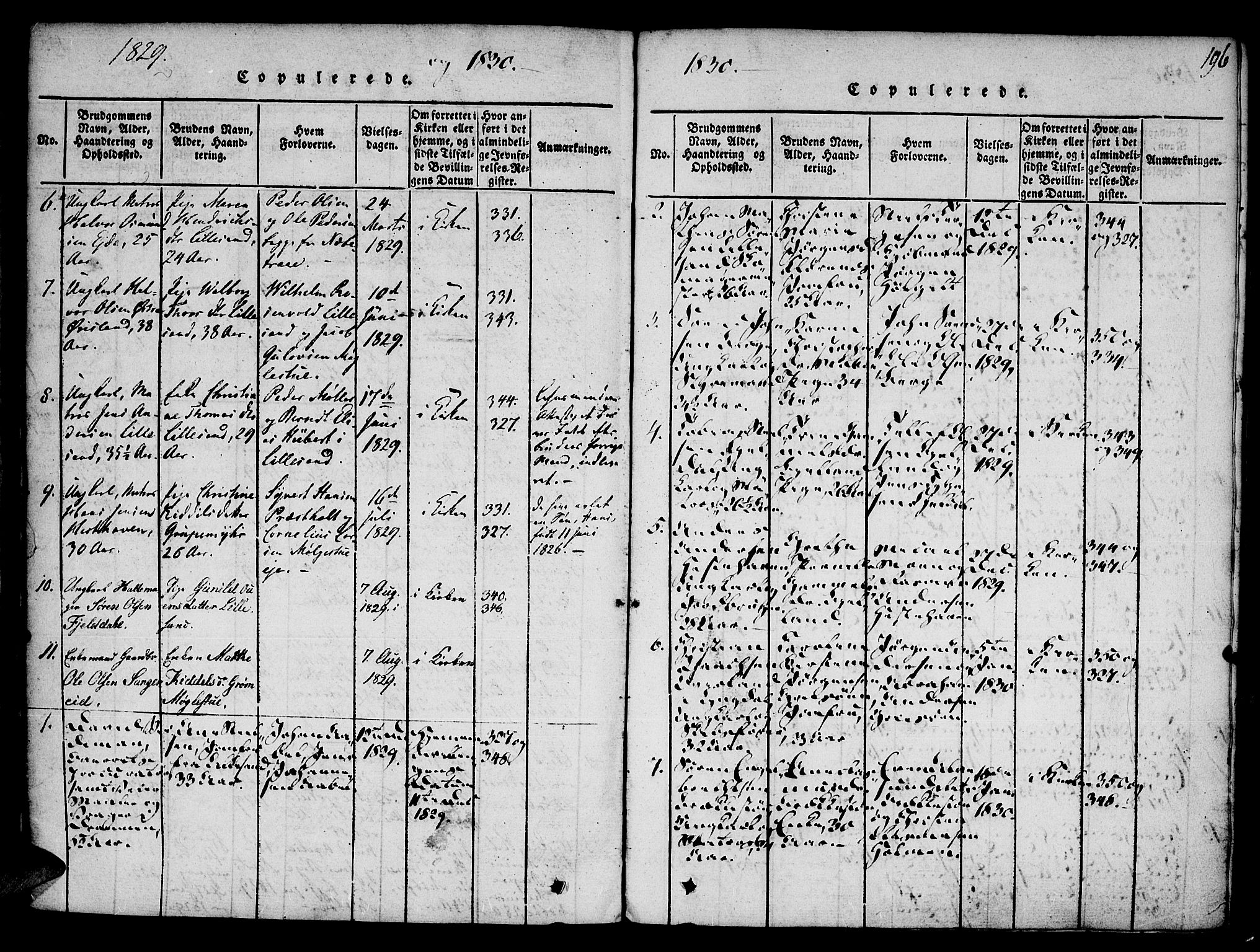 Vestre Moland sokneprestkontor, SAK/1111-0046/F/Fa/Fab/L0003: Parish register (official) no. A 3, 1816-1843, p. 196