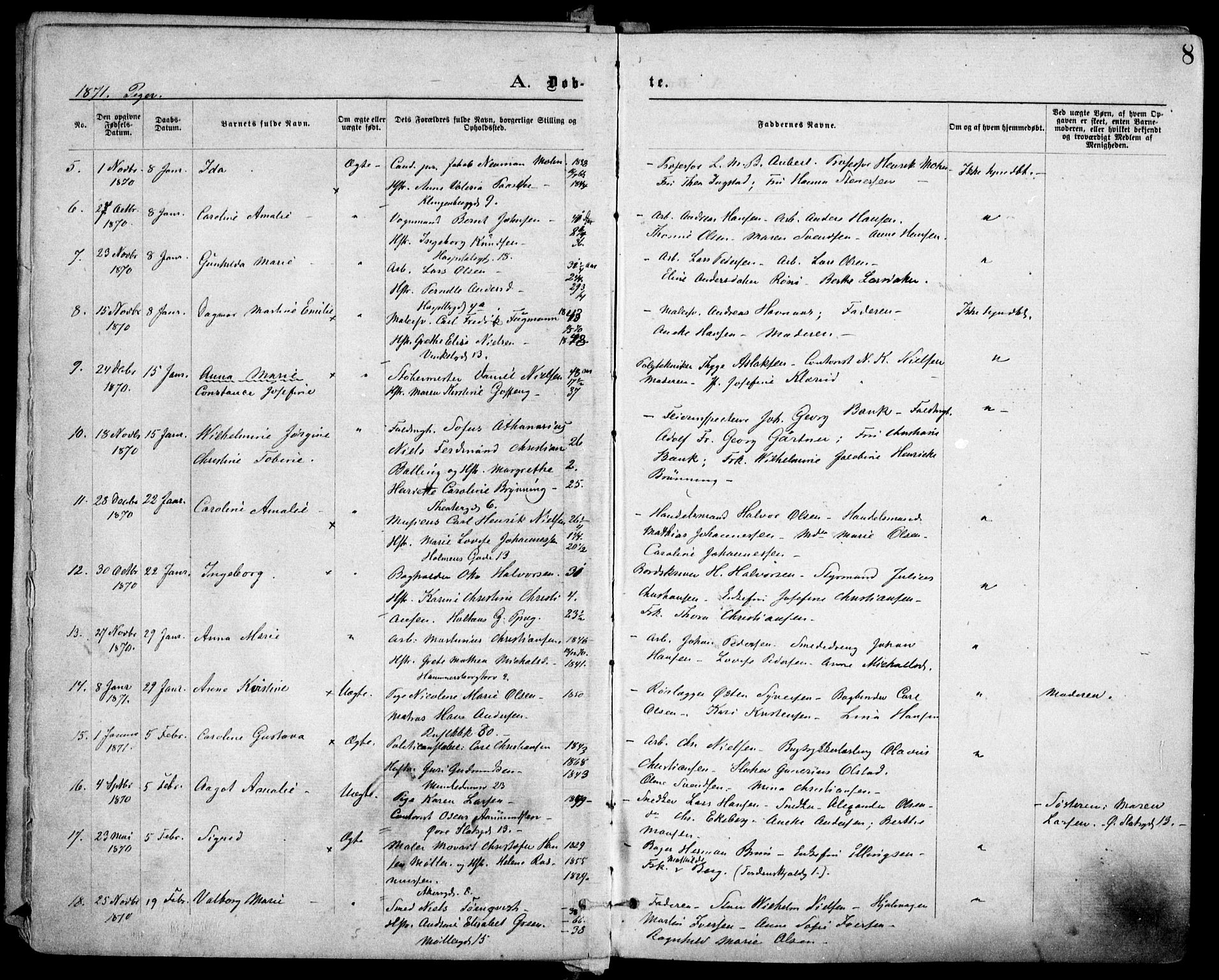 Trefoldighet prestekontor Kirkebøker, AV/SAO-A-10882/F/Fa/L0003: Parish register (official) no. I 3, 1870-1876, p. 8