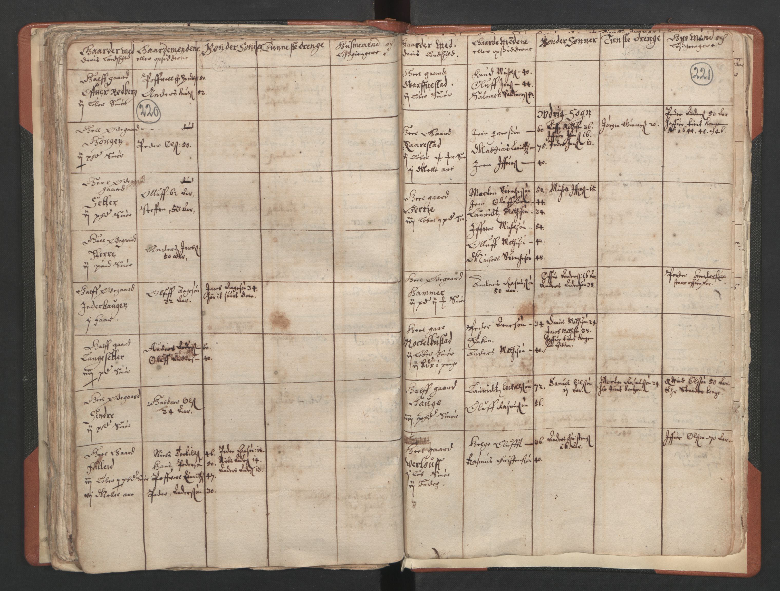 RA, Vicar's Census 1664-1666, no. 25: Nordfjord deanery, 1664-1666, p. 220-221