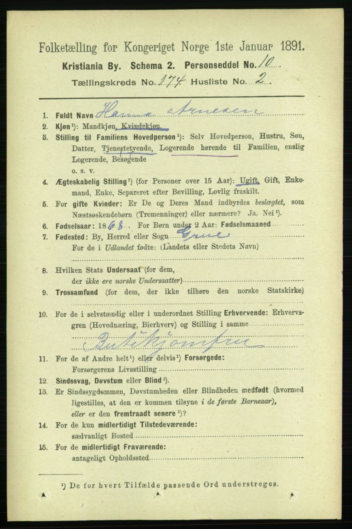 RA, 1891 census for 0301 Kristiania, 1891, p. 103920