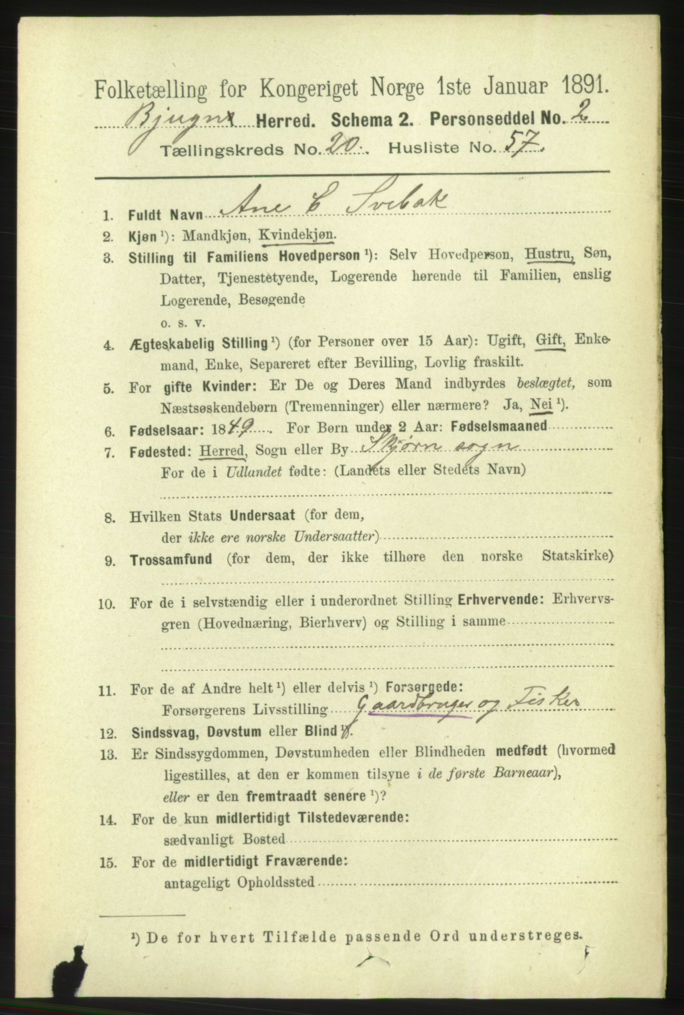 RA, 1891 census for 1627 Bjugn, 1891, p. 5753