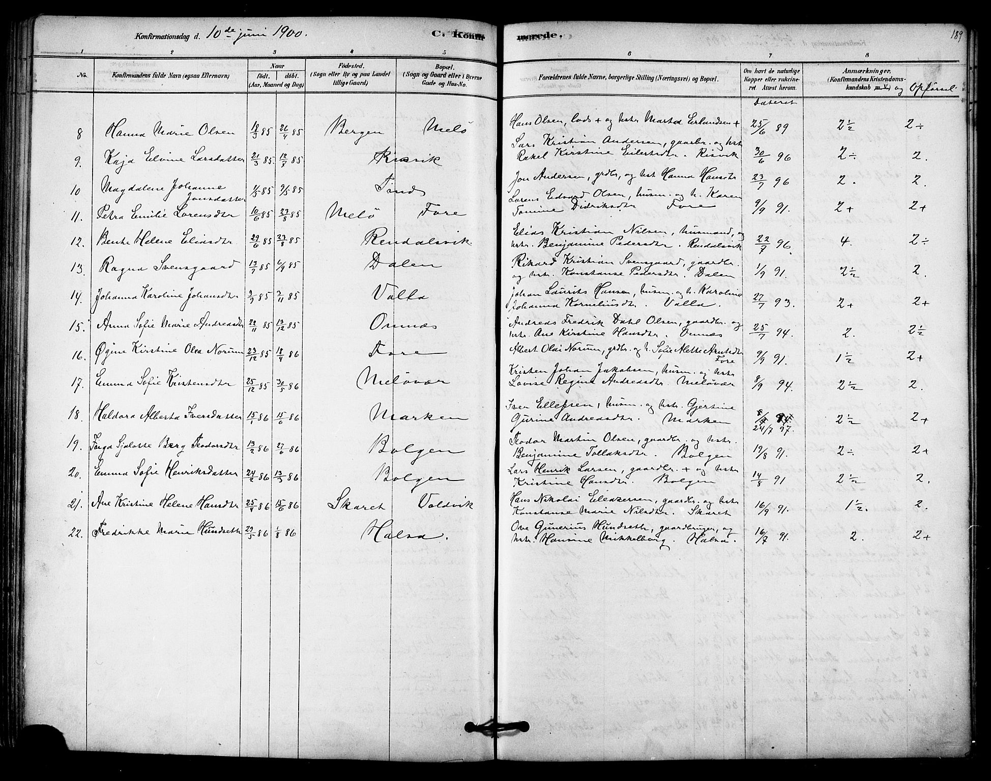 Ministerialprotokoller, klokkerbøker og fødselsregistre - Nordland, AV/SAT-A-1459/843/L0626: Parish register (official) no. 843A01, 1878-1907, p. 189