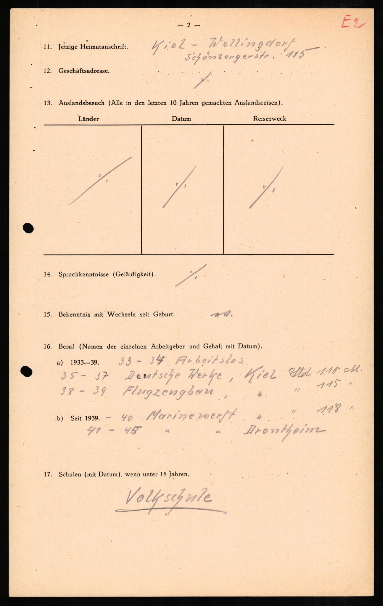 Forsvaret, Forsvarets overkommando II, RA/RAFA-3915/D/Db/L0007: CI Questionaires. Tyske okkupasjonsstyrker i Norge. Tyskere., 1945-1946, p. 240