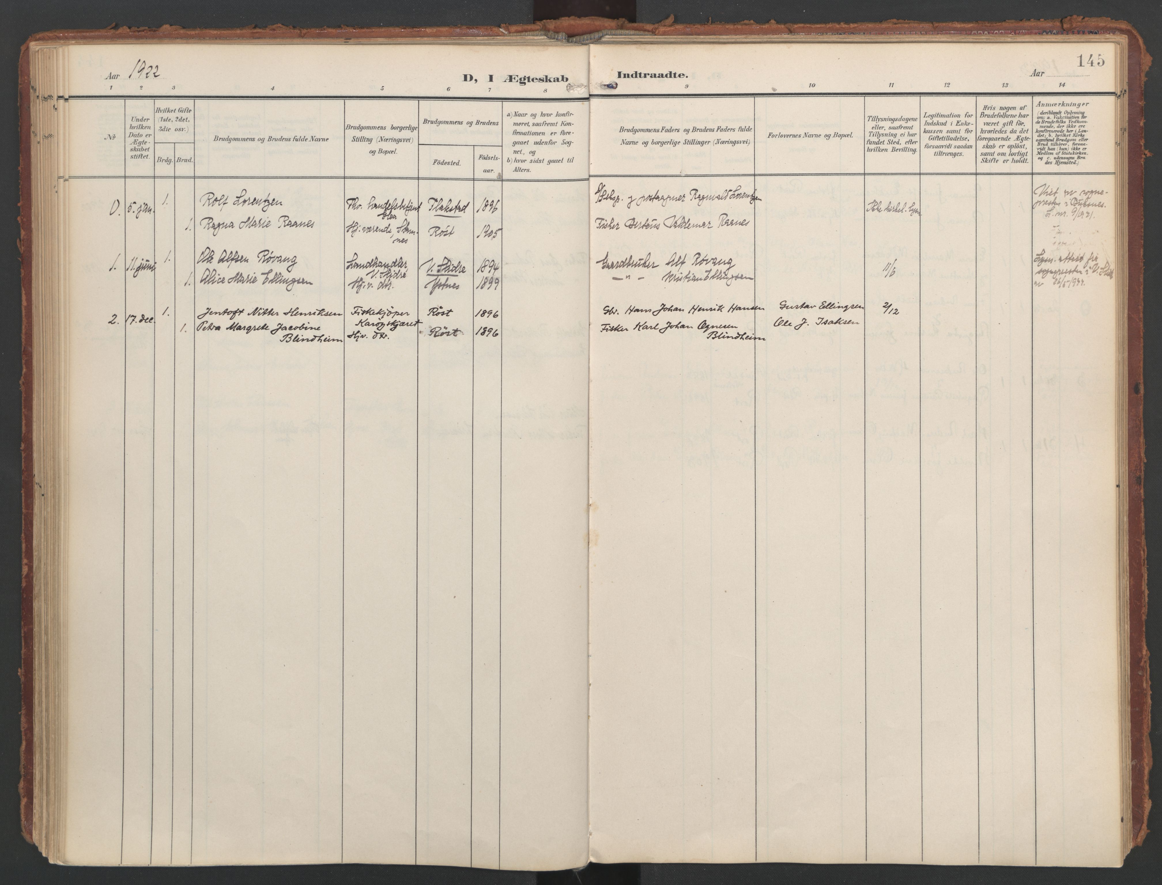 Ministerialprotokoller, klokkerbøker og fødselsregistre - Nordland, SAT/A-1459/808/L0129: Parish register (official) no. 808A02, 1903-1931, p. 145