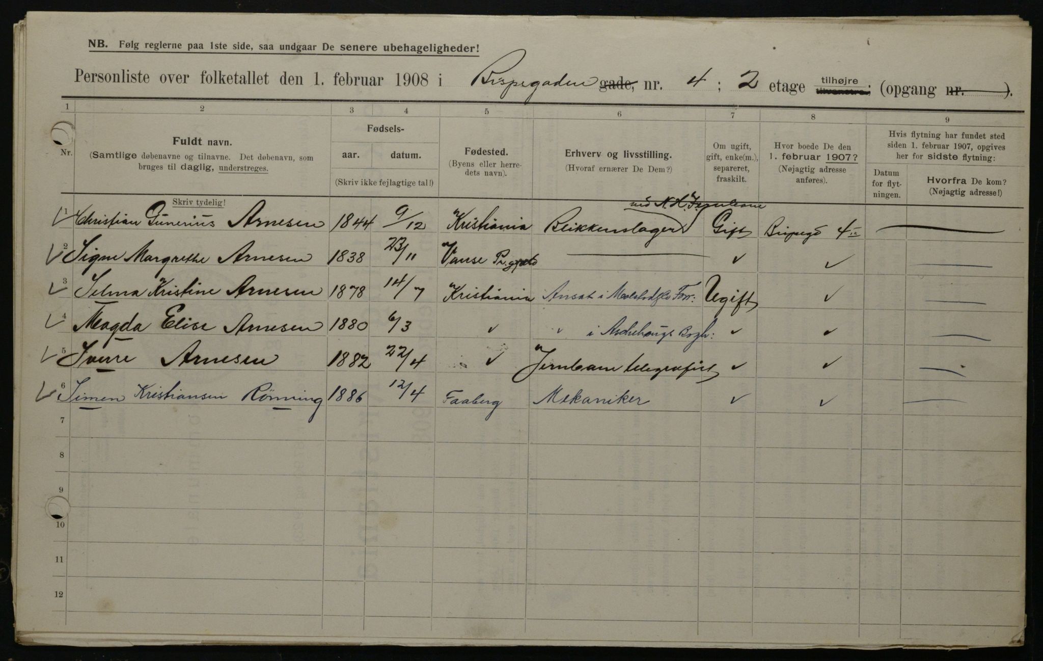 OBA, Municipal Census 1908 for Kristiania, 1908, p. 5275