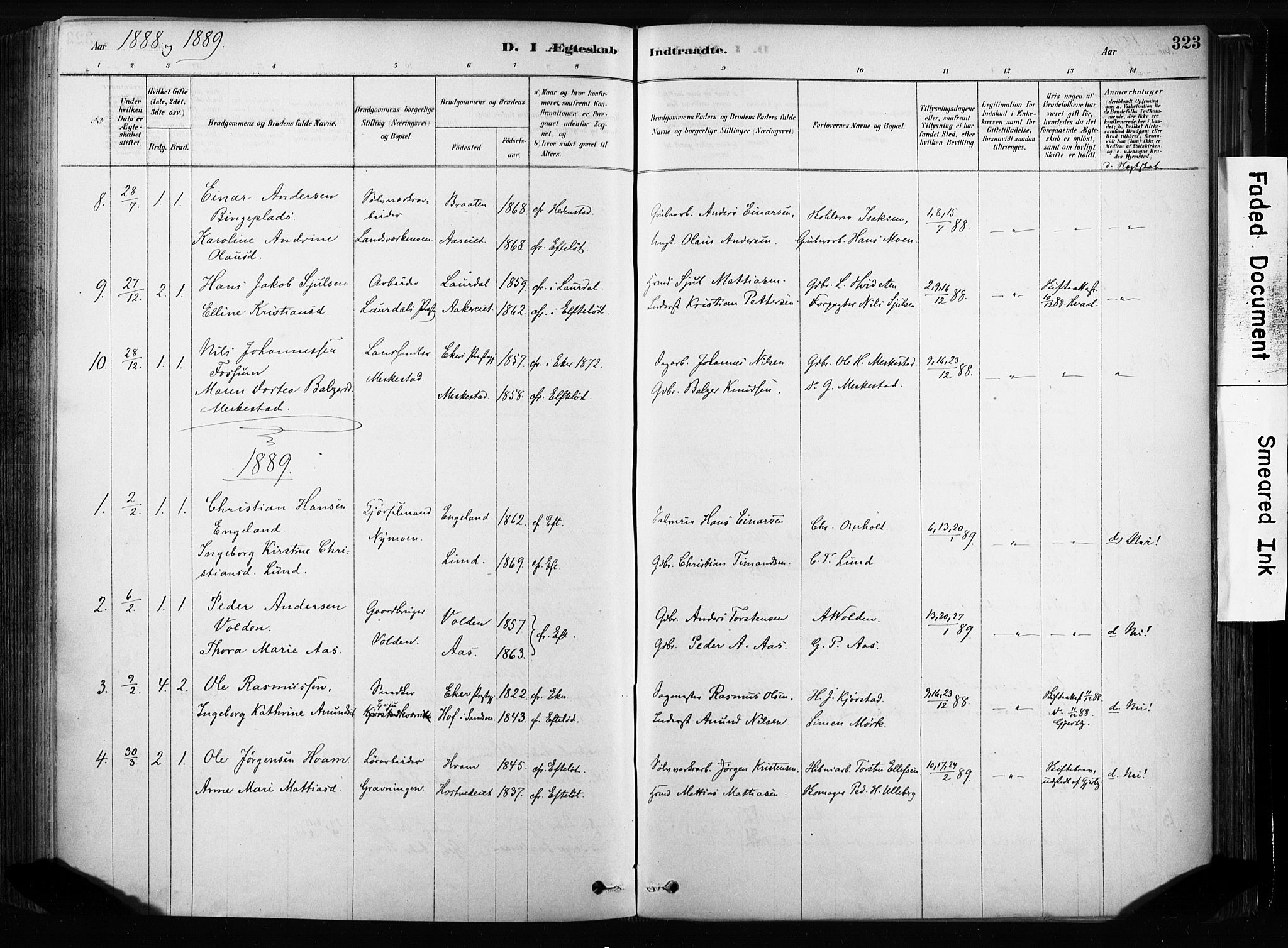Sandsvær kirkebøker, AV/SAKO-A-244/F/Fb/L0001: Parish register (official) no. II 1, 1878-1906, p. 323