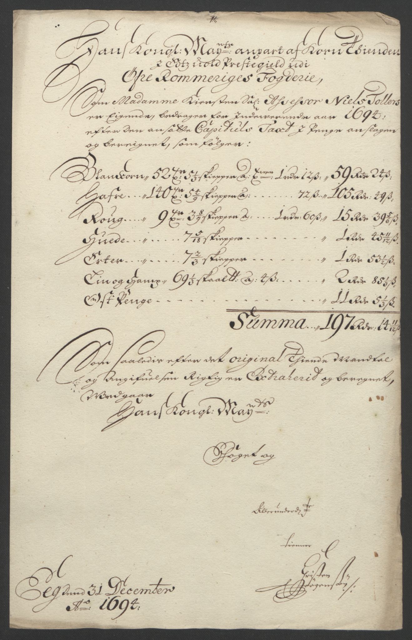 Rentekammeret inntil 1814, Reviderte regnskaper, Fogderegnskap, AV/RA-EA-4092/R12/L0706: Fogderegnskap Øvre Romerike, 1694, p. 52