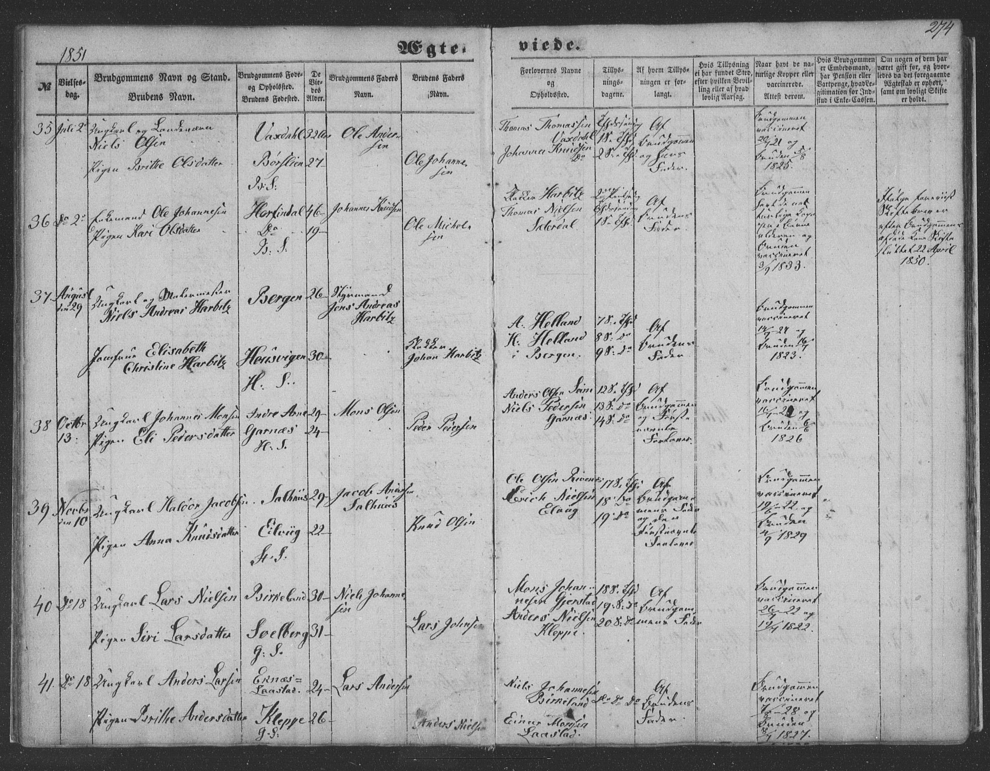 Haus sokneprestembete, SAB/A-75601/H/Haa: Parish register (official) no. A 16 II, 1848-1857, p. 274