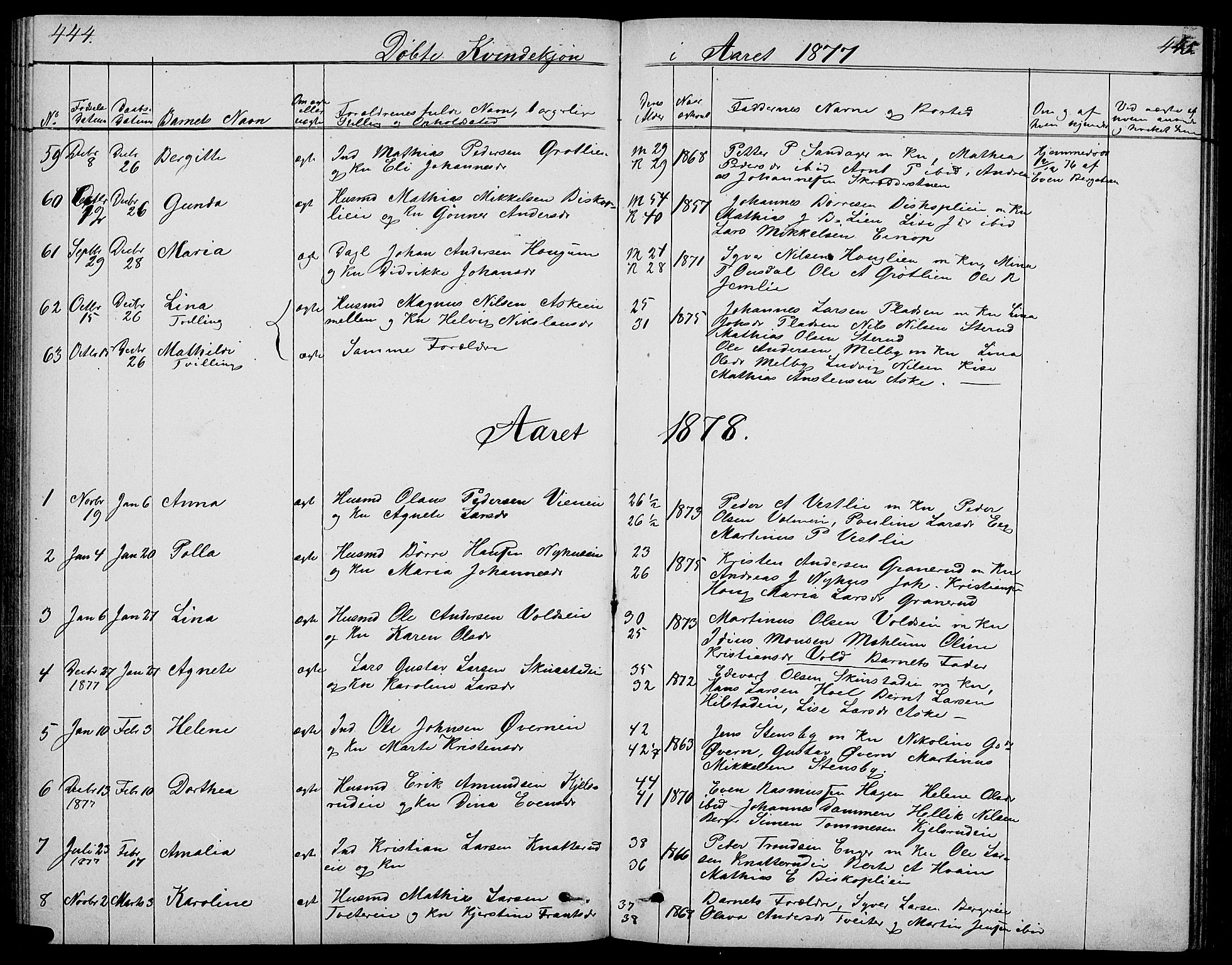 Nes prestekontor, Hedmark, SAH/PREST-020/L/La/L0005: Parish register (copy) no. 5, 1852-1889, p. 444-445