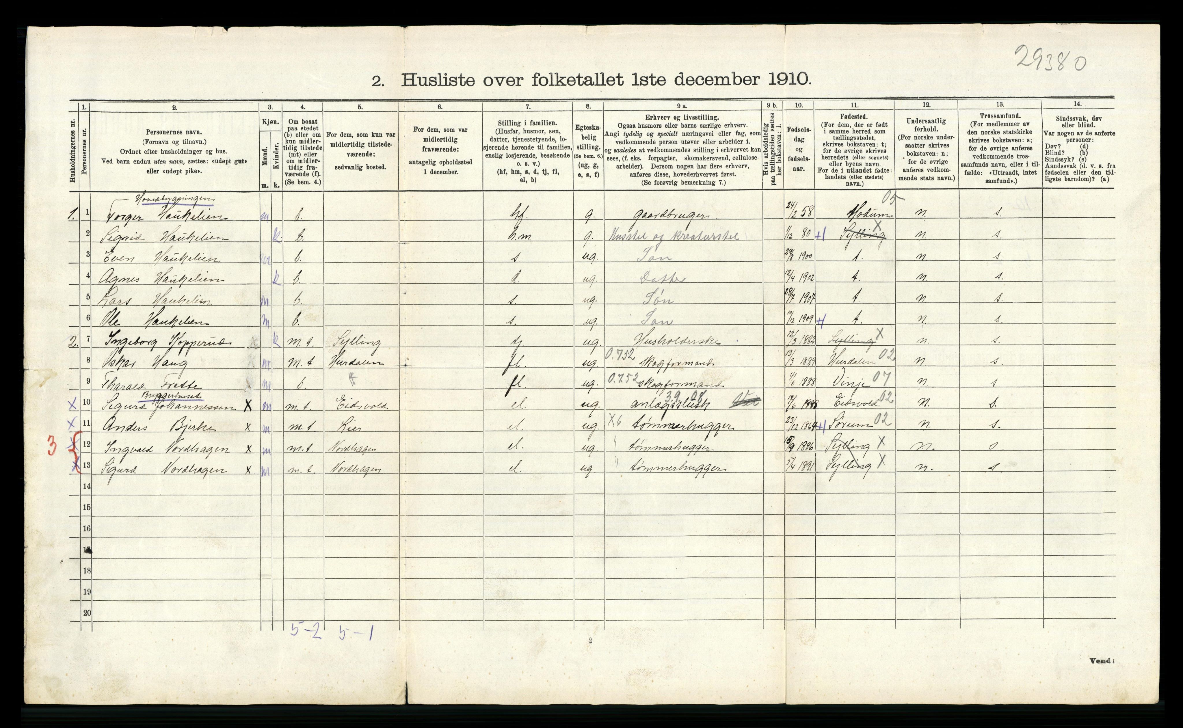 RA, 1910 census for Lier, 1910, p. 2025