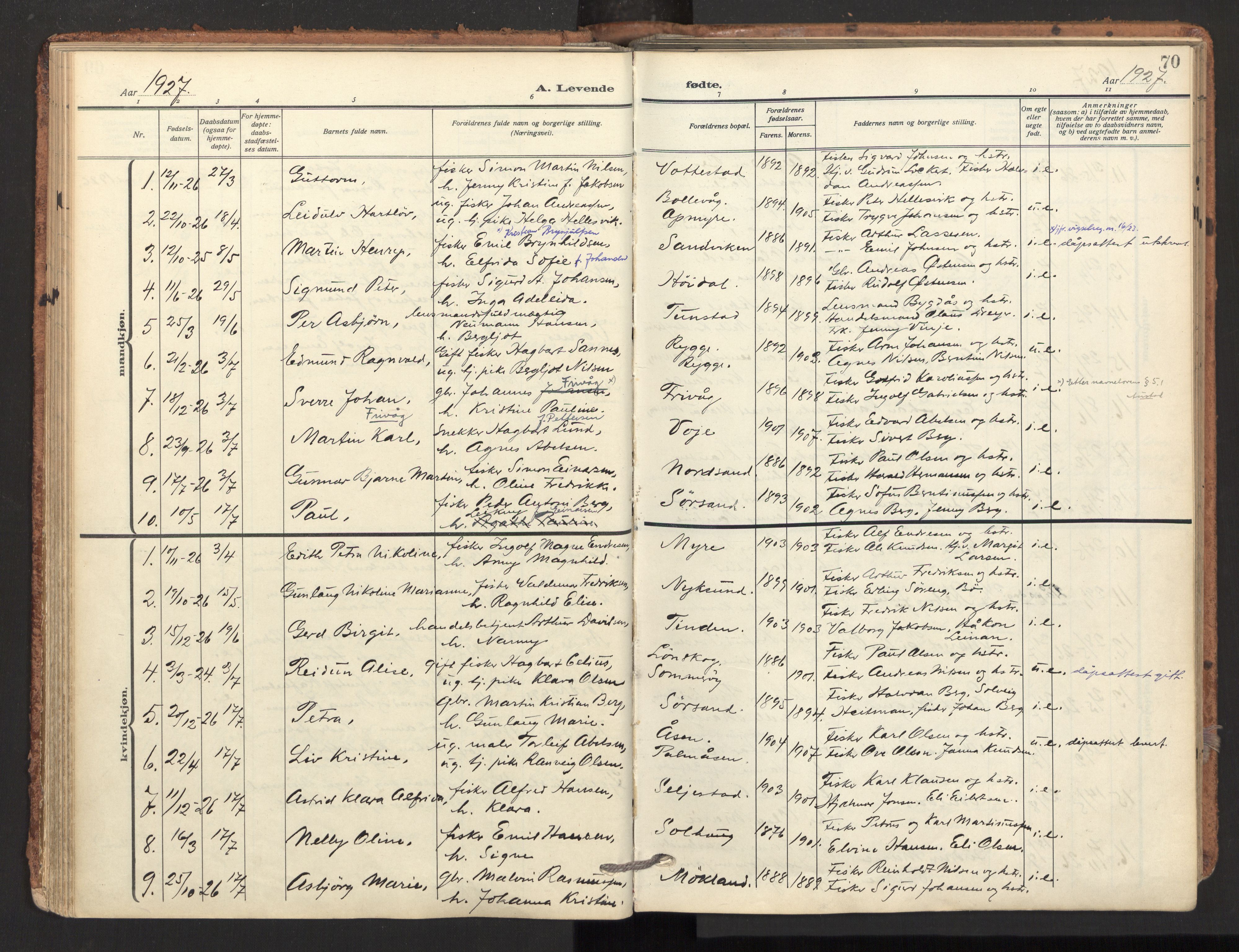 Ministerialprotokoller, klokkerbøker og fødselsregistre - Nordland, SAT/A-1459/893/L1343: Parish register (official) no. 893A15, 1914-1928, p. 70