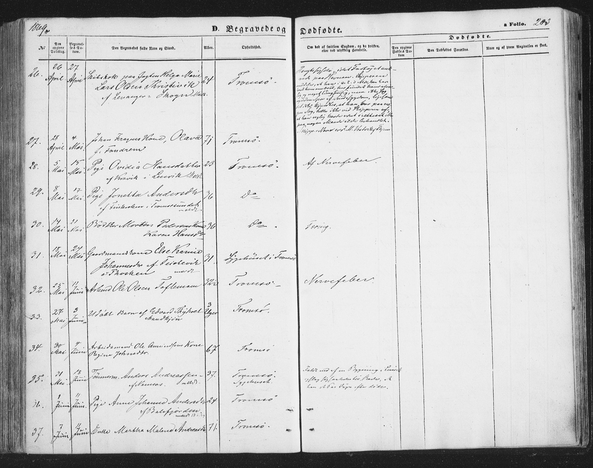 Tromsø sokneprestkontor/stiftsprosti/domprosti, AV/SATØ-S-1343/G/Ga/L0012kirke: Parish register (official) no. 12, 1865-1871, p. 203