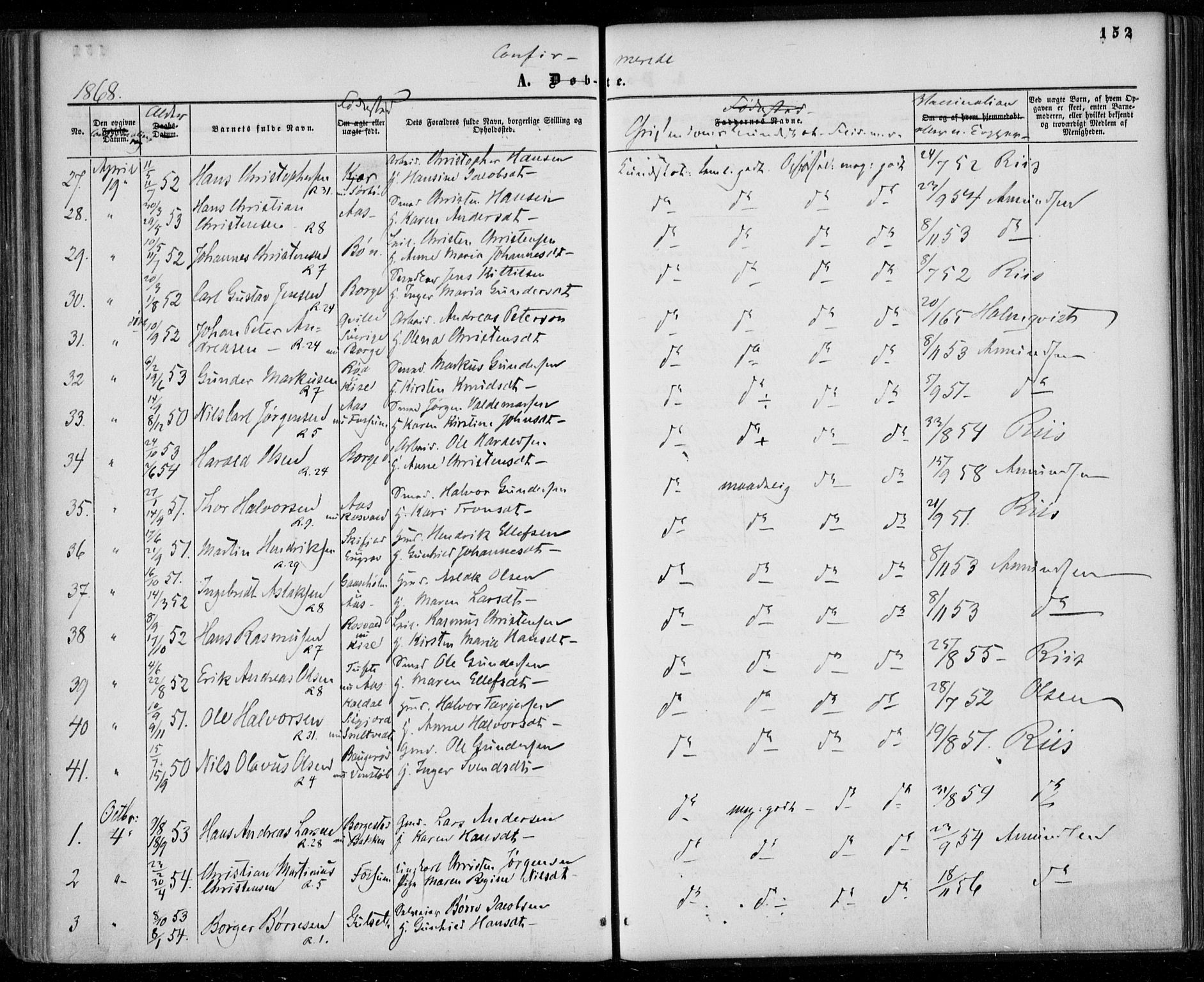 Gjerpen kirkebøker, SAKO/A-265/F/Fa/L0008a: Parish register (official) no. I 8A, 1857-1871, p. 152