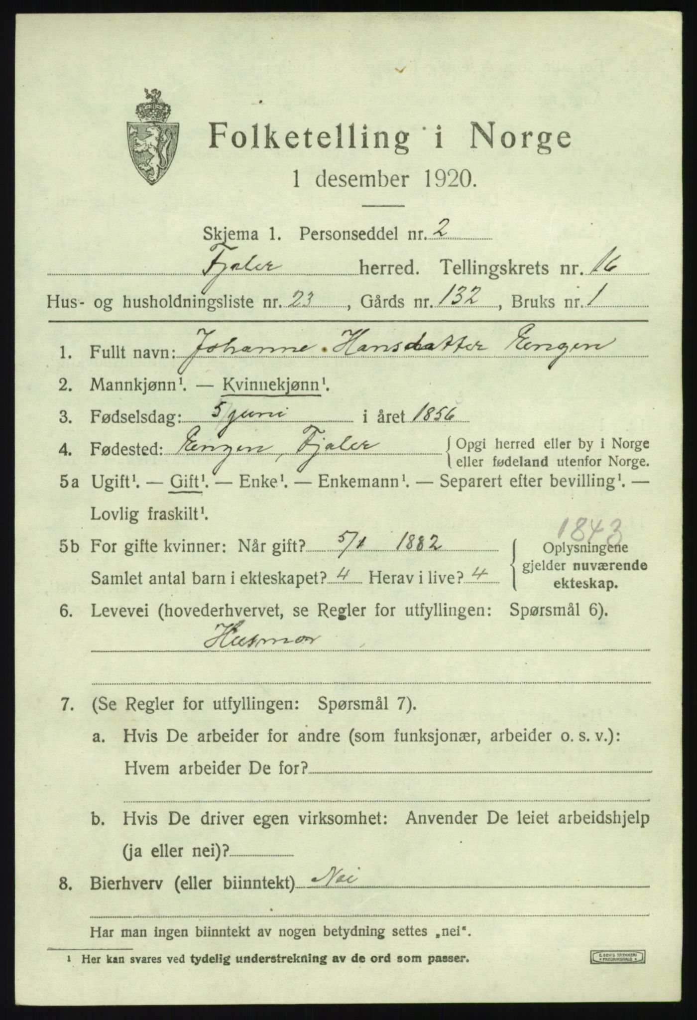 SAB, 1920 census for Fjaler, 1920, p. 8679