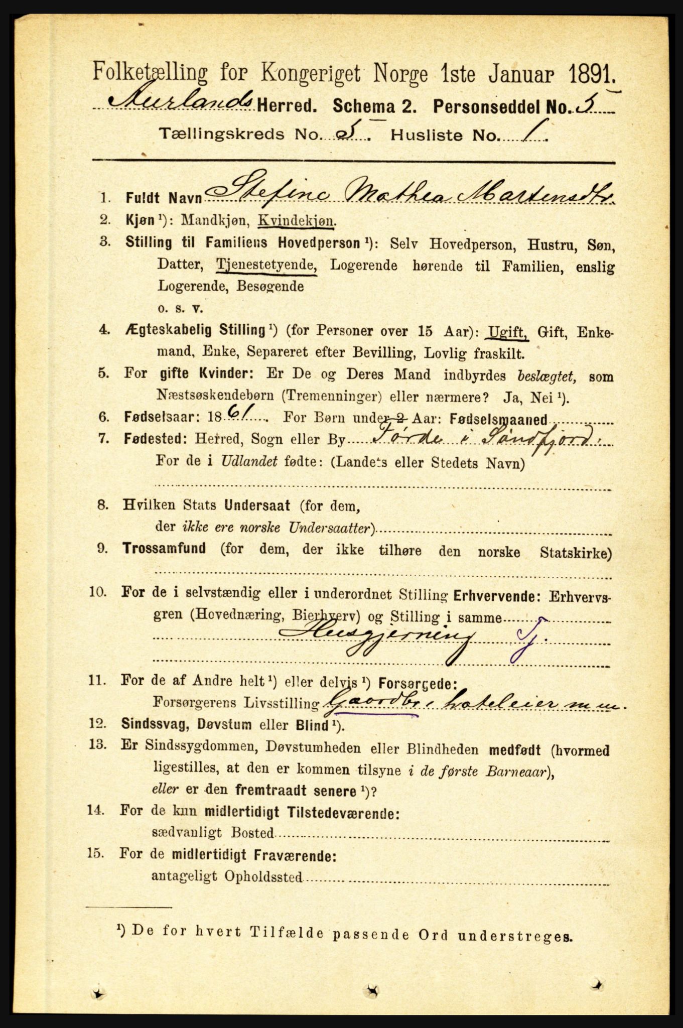 RA, 1891 census for 1421 Aurland, 1891, p. 1790