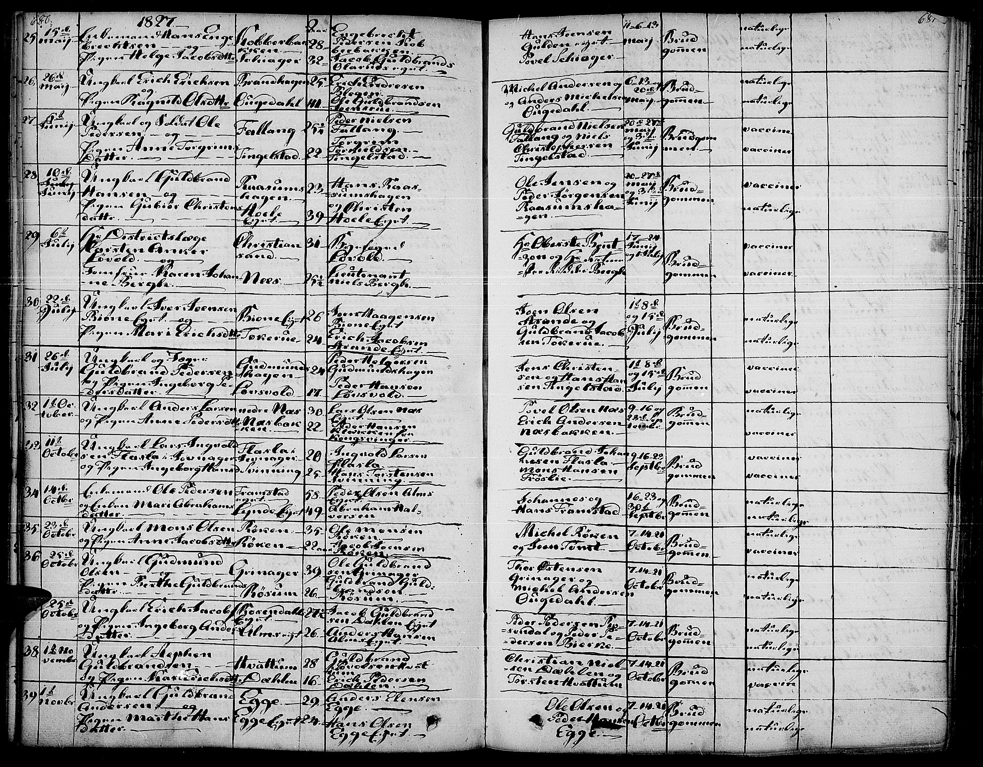 Gran prestekontor, SAH/PREST-112/H/Ha/Haa/L0010: Parish register (official) no. 10, 1824-1842, p. 680-681