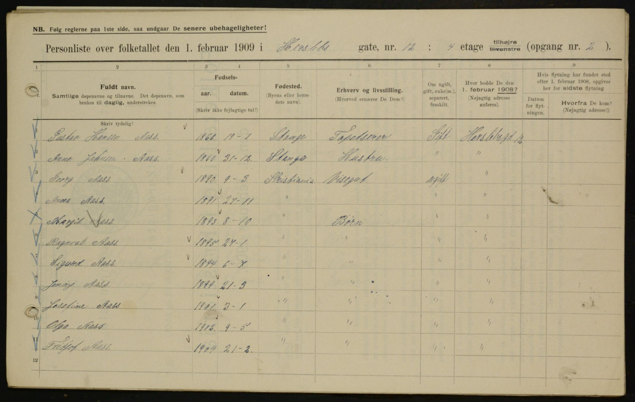 OBA, Municipal Census 1909 for Kristiania, 1909, p. 35729