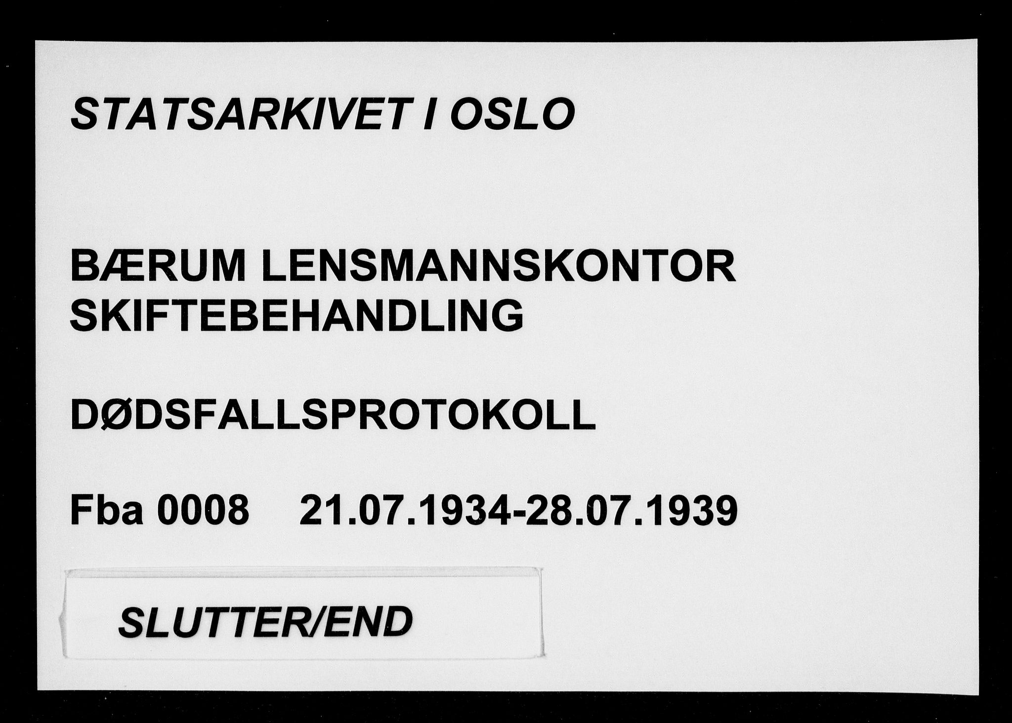 Bærum lensmannskontor, SAO/A-10277/H/Ha/Haa/L0008: Dødsanmeldelsesprotokoll, 1934-1939