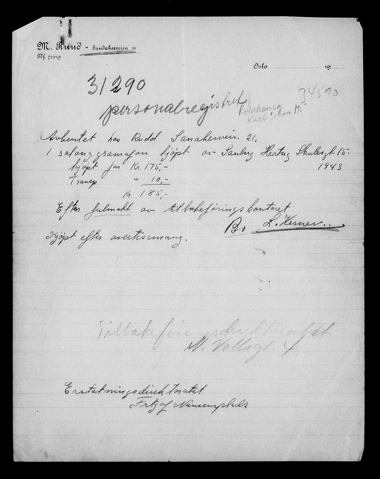 Justisdepartementet, Tilbakeføringskontoret for inndratte formuer, AV/RA-S-1564/H/Hc/Hcc/L0951: --, 1945-1947, p. 311