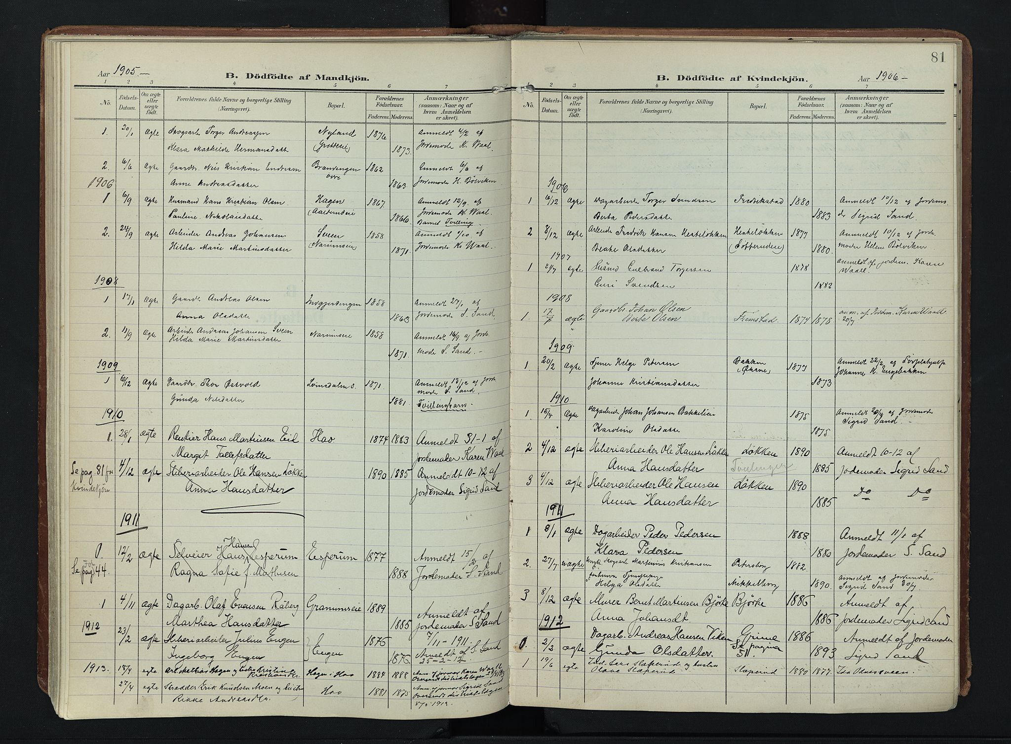 Søndre Land prestekontor, SAH/PREST-122/K/L0007: Parish register (official) no. 7, 1905-1914, p. 81