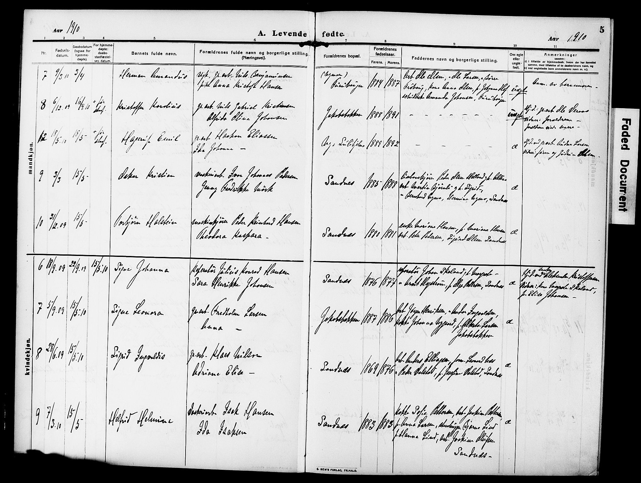 Ministerialprotokoller, klokkerbøker og fødselsregistre - Nordland, AV/SAT-A-1459/850/L0710: Parish register (official) no. 850A02, 1910-1920, p. 5