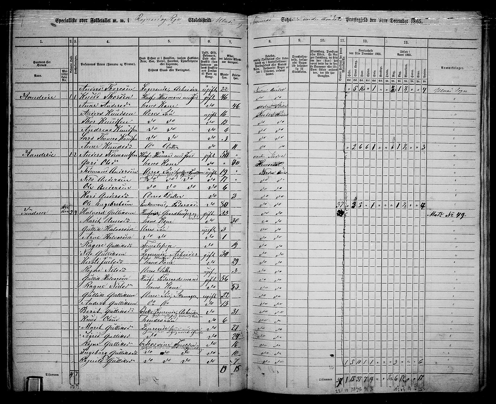 RA, 1865 census for Nord-Aurdal, 1865, p. 138