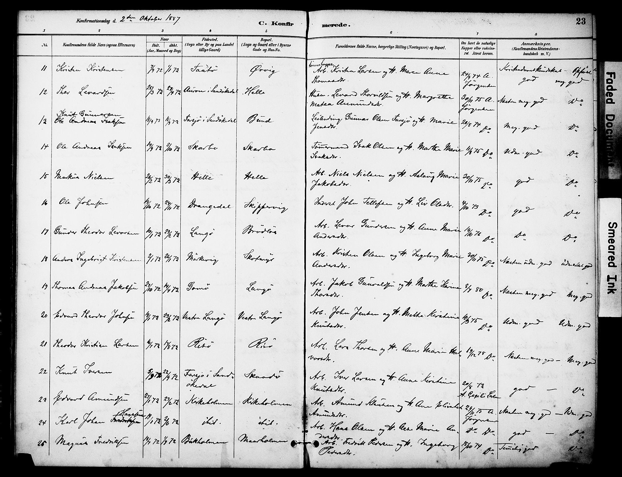 Skåtøy kirkebøker, AV/SAKO-A-304/F/Fa/L0003: Parish register (official) no. I 3, 1884-1899, p. 23