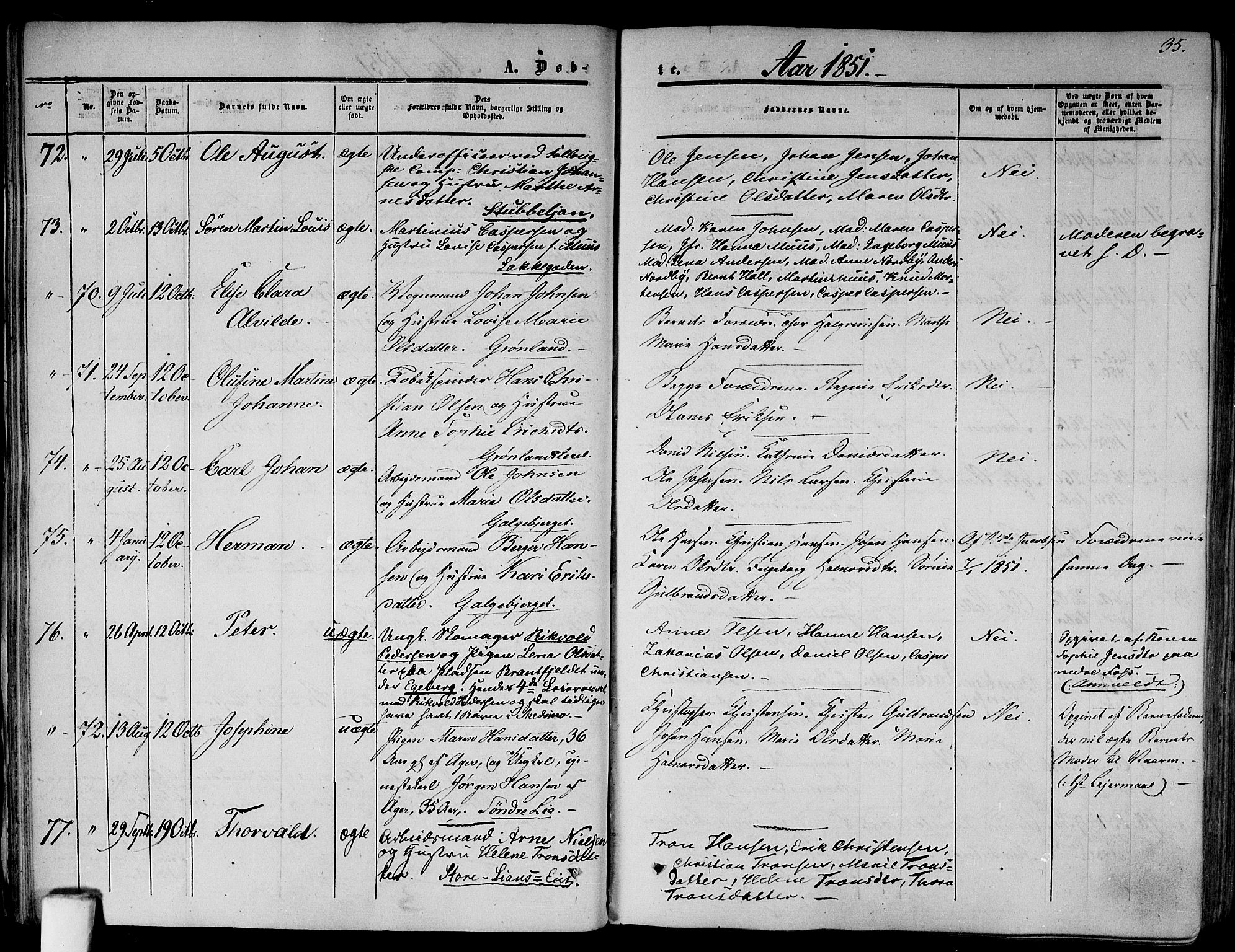 Gamlebyen prestekontor Kirkebøker, AV/SAO-A-10884/F/Fa/L0004: Parish register (official) no. 4, 1850-1857, p. 35