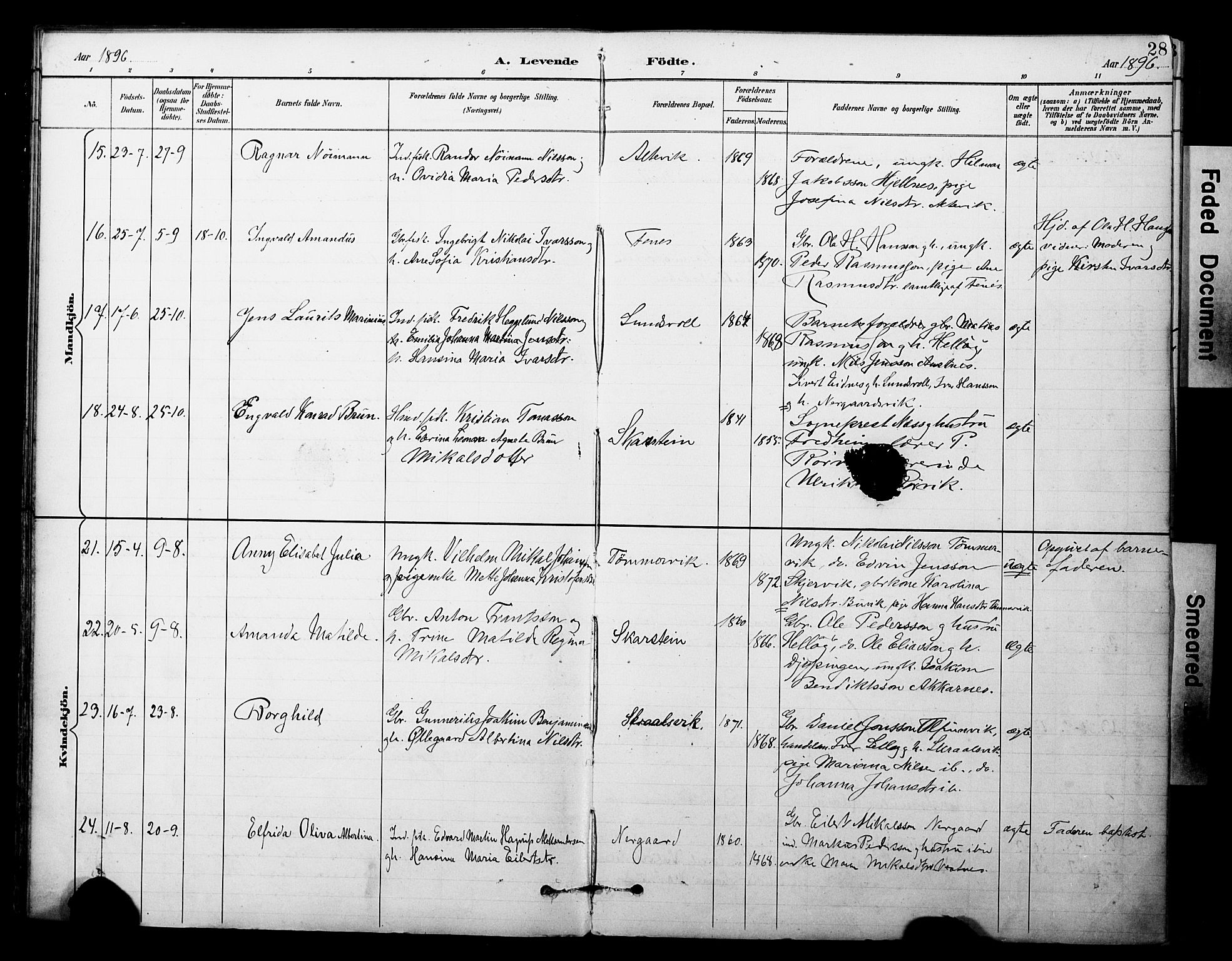 Sand/Bjarkøy sokneprestkontor, AV/SATØ-S-0811/I/Ia/Iaa/L0004kirke: Parish register (official) no. 4, 1893-1904, p. 28