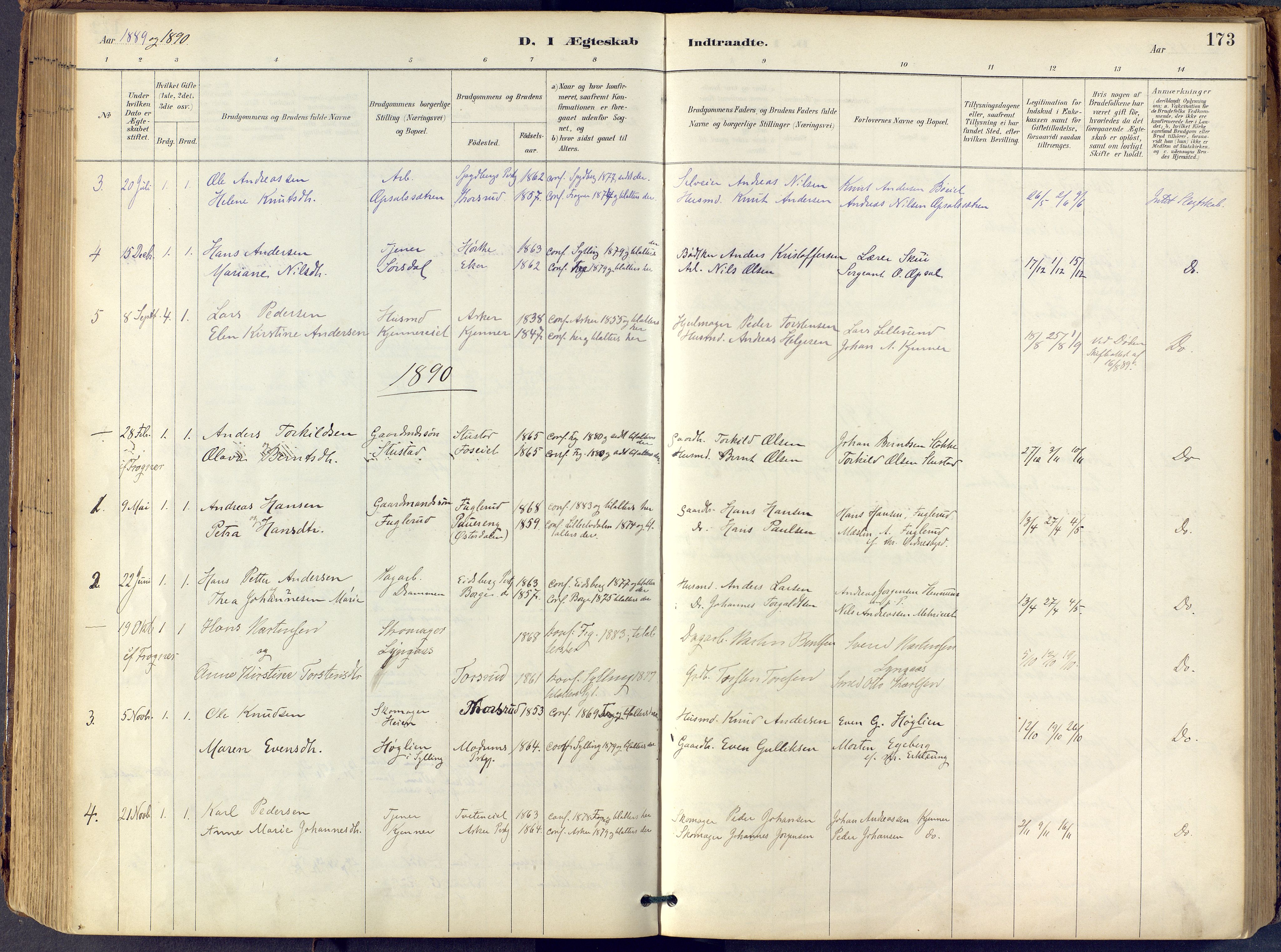 Lier kirkebøker, AV/SAKO-A-230/F/Fb/L0001: Parish register (official) no. II 1, 1883-1910, p. 173