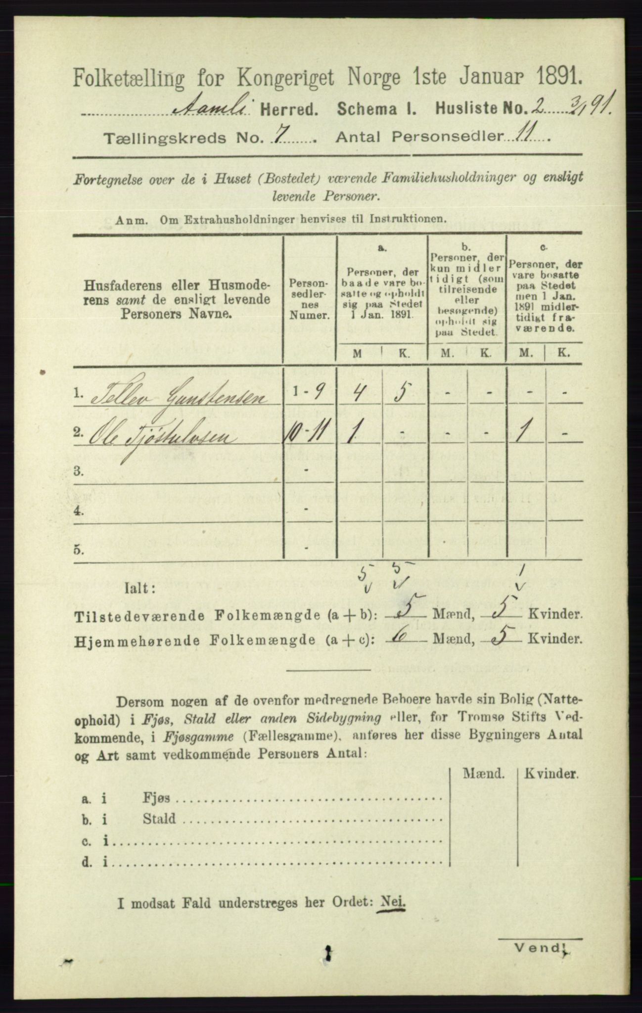 RA, 1891 census for 0929 Åmli, 1891, p. 917