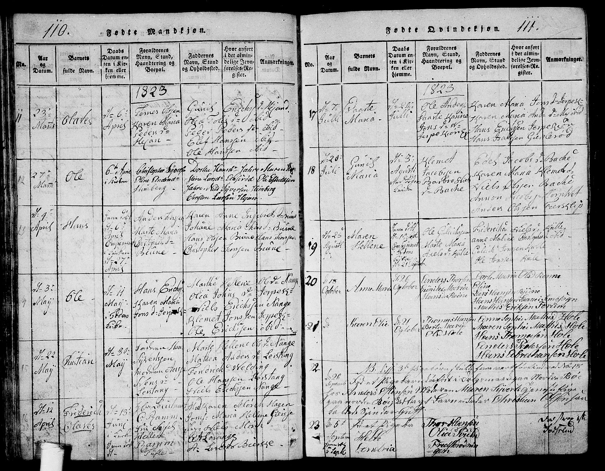 Ramnes kirkebøker, AV/SAKO-A-314/G/Ga/L0001: Parish register (copy) no. I 1, 1813-1847, p. 110-111