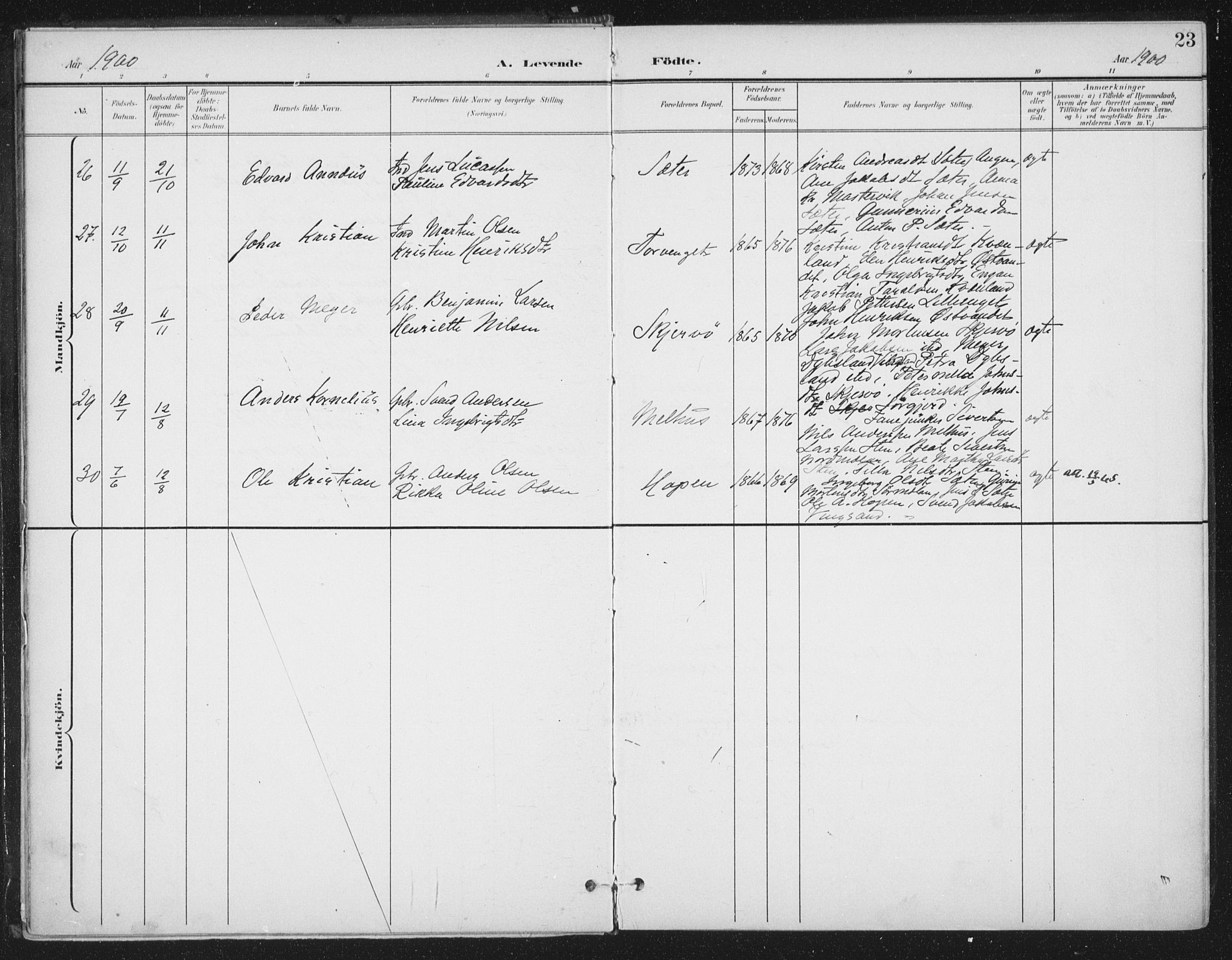 Ministerialprotokoller, klokkerbøker og fødselsregistre - Sør-Trøndelag, SAT/A-1456/658/L0723: Parish register (official) no. 658A02, 1897-1912, p. 23