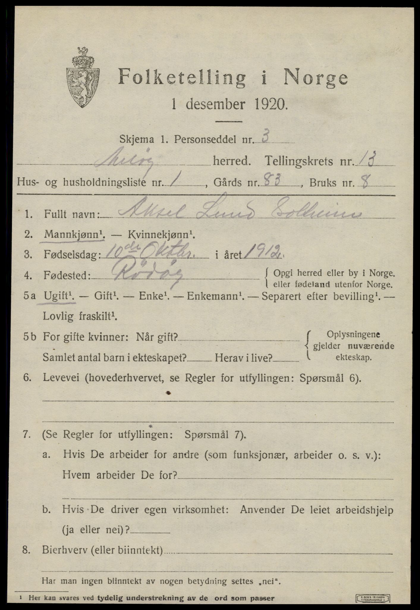 SAT, 1920 census for Meløy, 1920, p. 8325