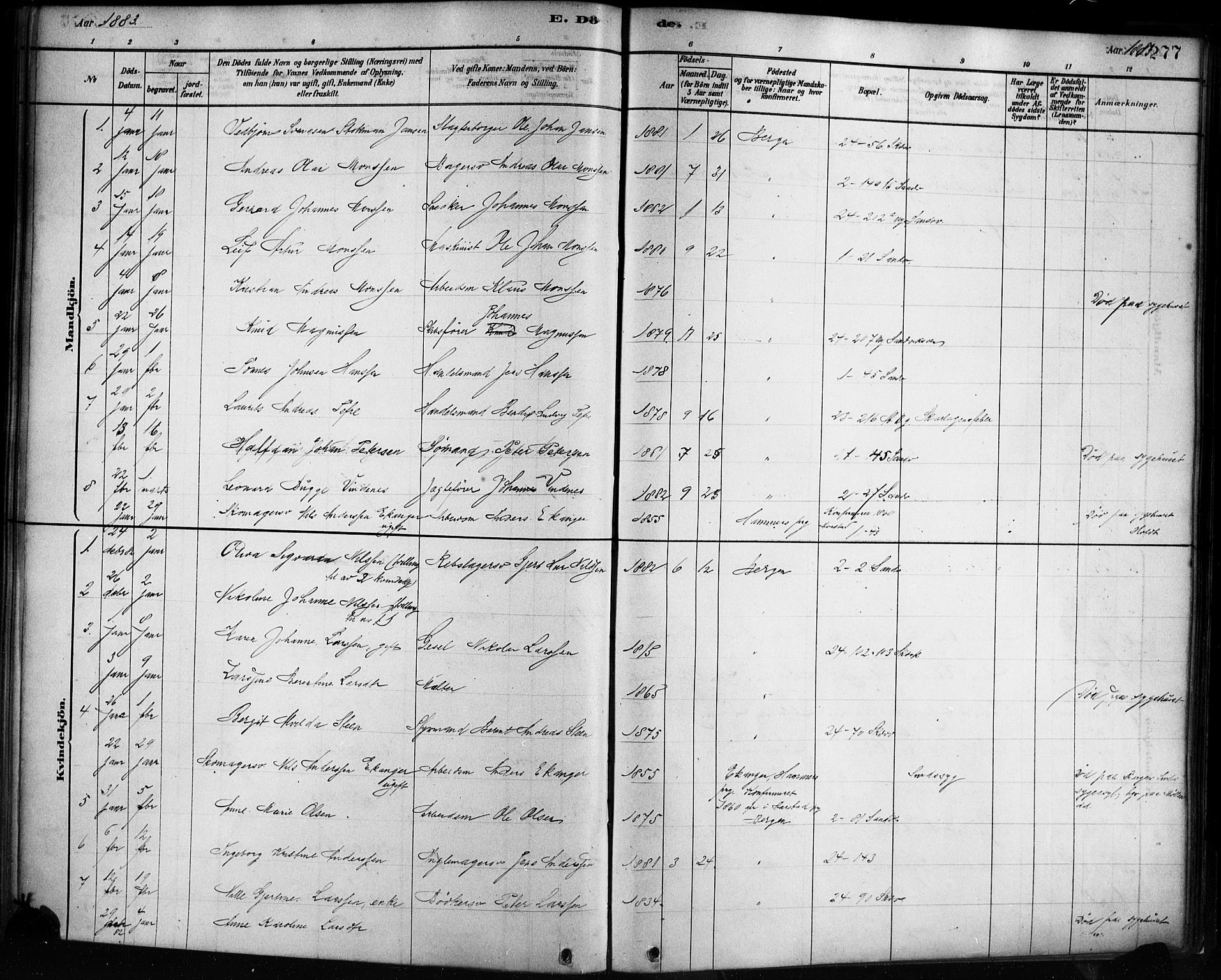 Sandviken Sokneprestembete, AV/SAB-A-77601/H/Ha/L0002: Parish register (official) no. A 2, 1878-1896, p. 277