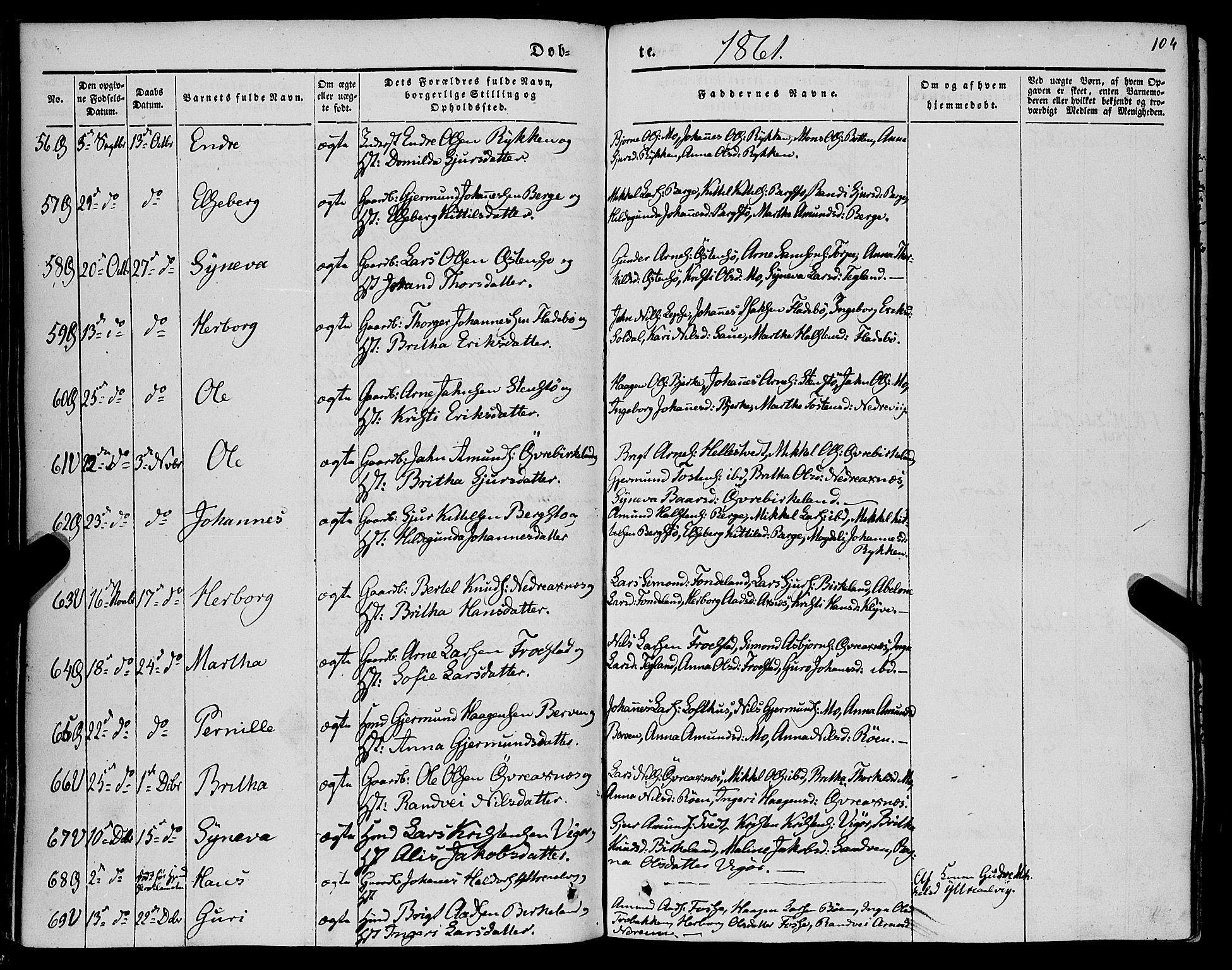 Kvam sokneprestembete, AV/SAB-A-76201/H/Haa: Parish register (official) no. A 8, 1844-1863, p. 104